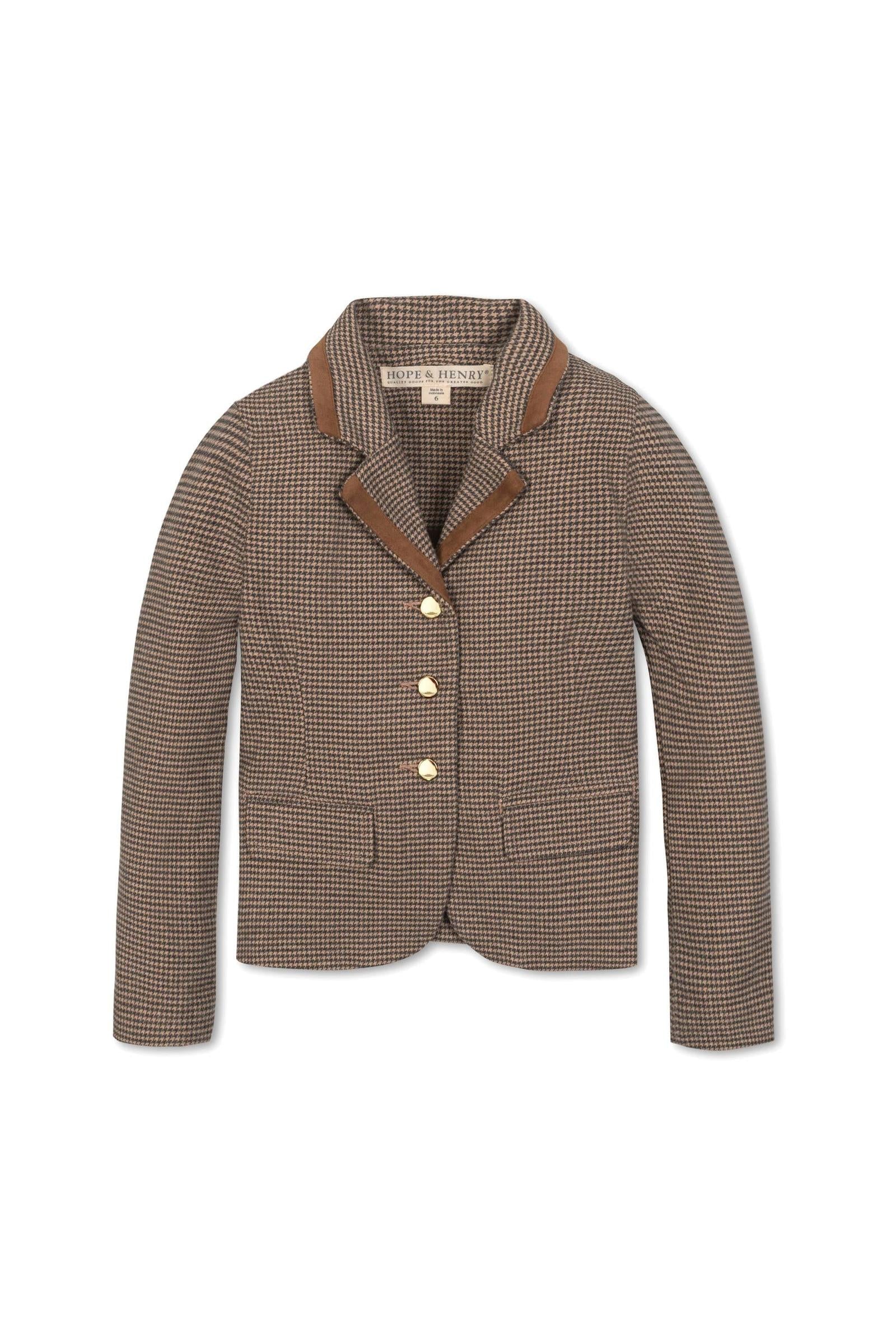 Hope & Henry Organic Cotton Stylish Blazer With Notch Collar for Girls, Camel, Toddler & Kids - Image 2
