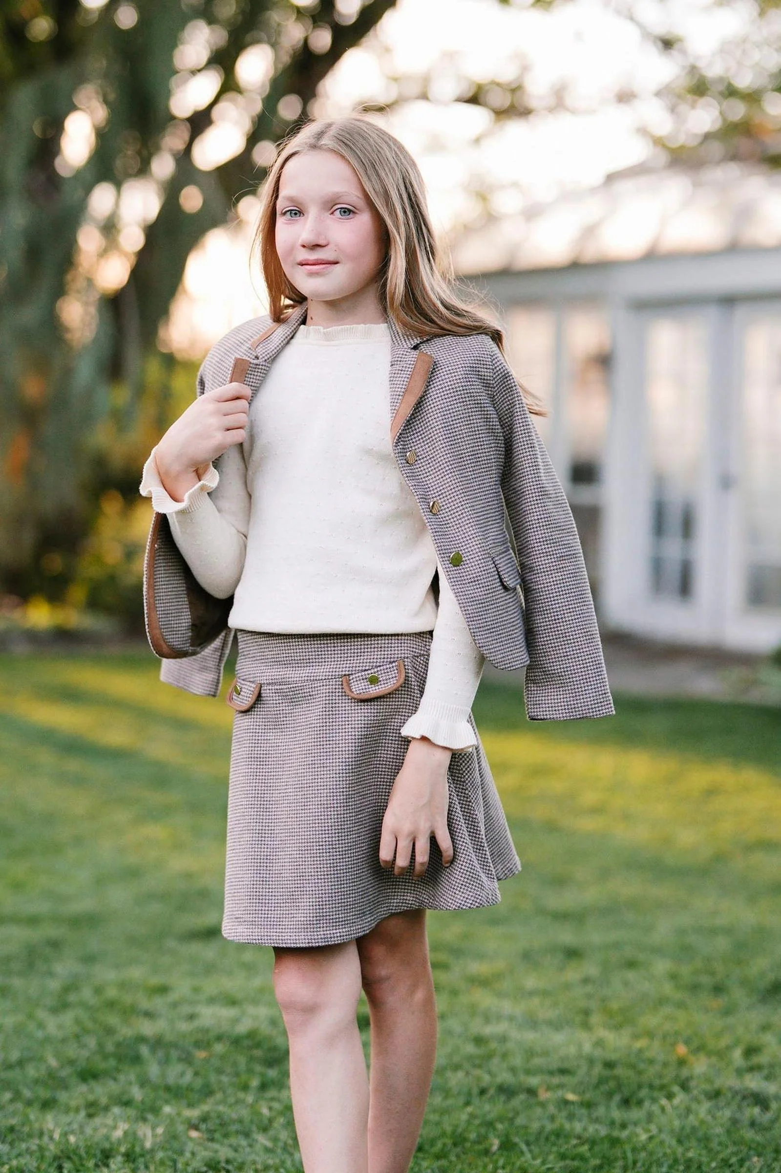 Hope & Henry Organic Cotton Stylish Blazer With Notch Collar for Girls, Camel, Toddler & Kids - Image 5
