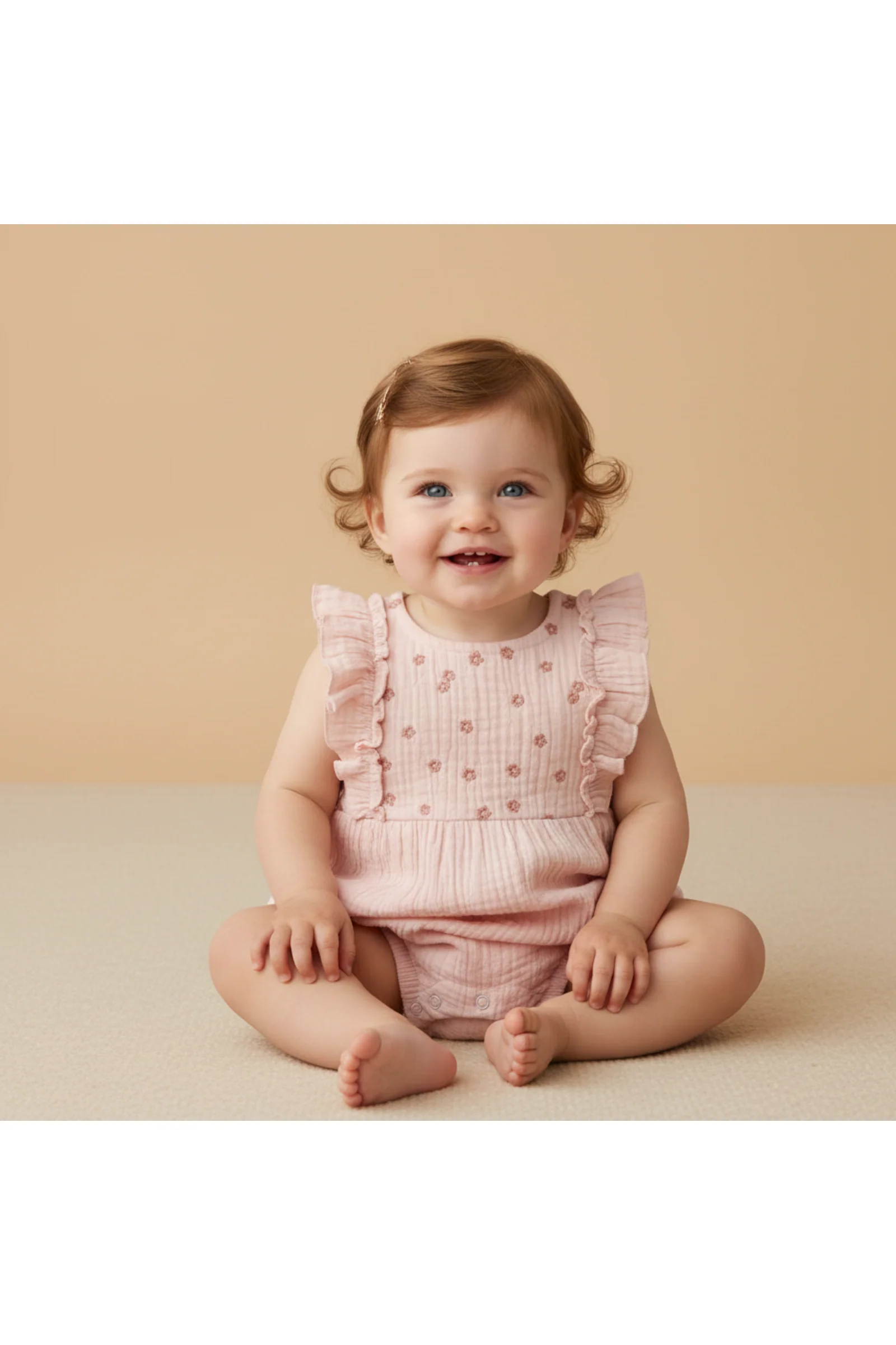 Organic Embroidered Ruffle Romper - Blush - Image 3