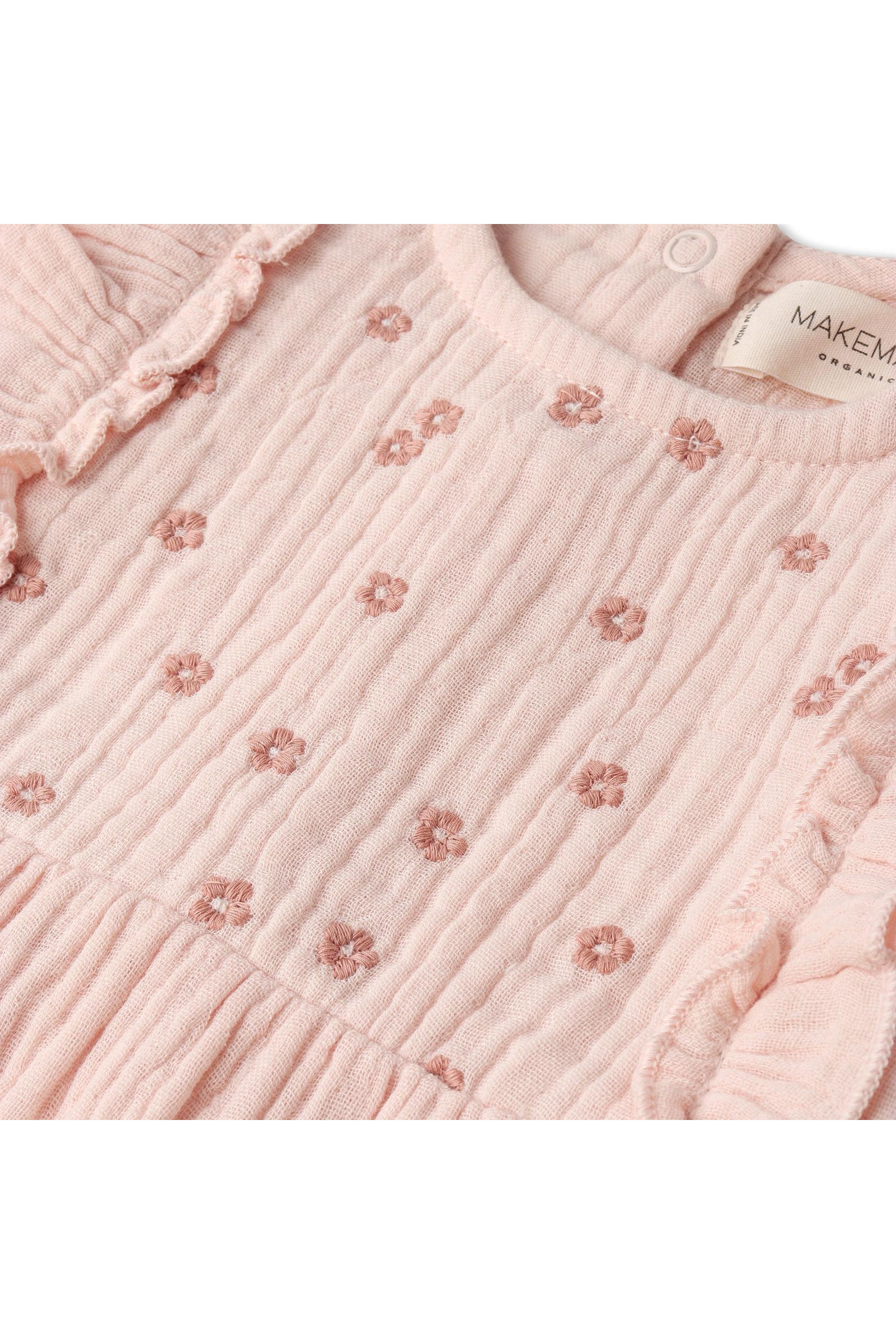 Organic Embroidered Ruffle Romper - Blush - Image 4