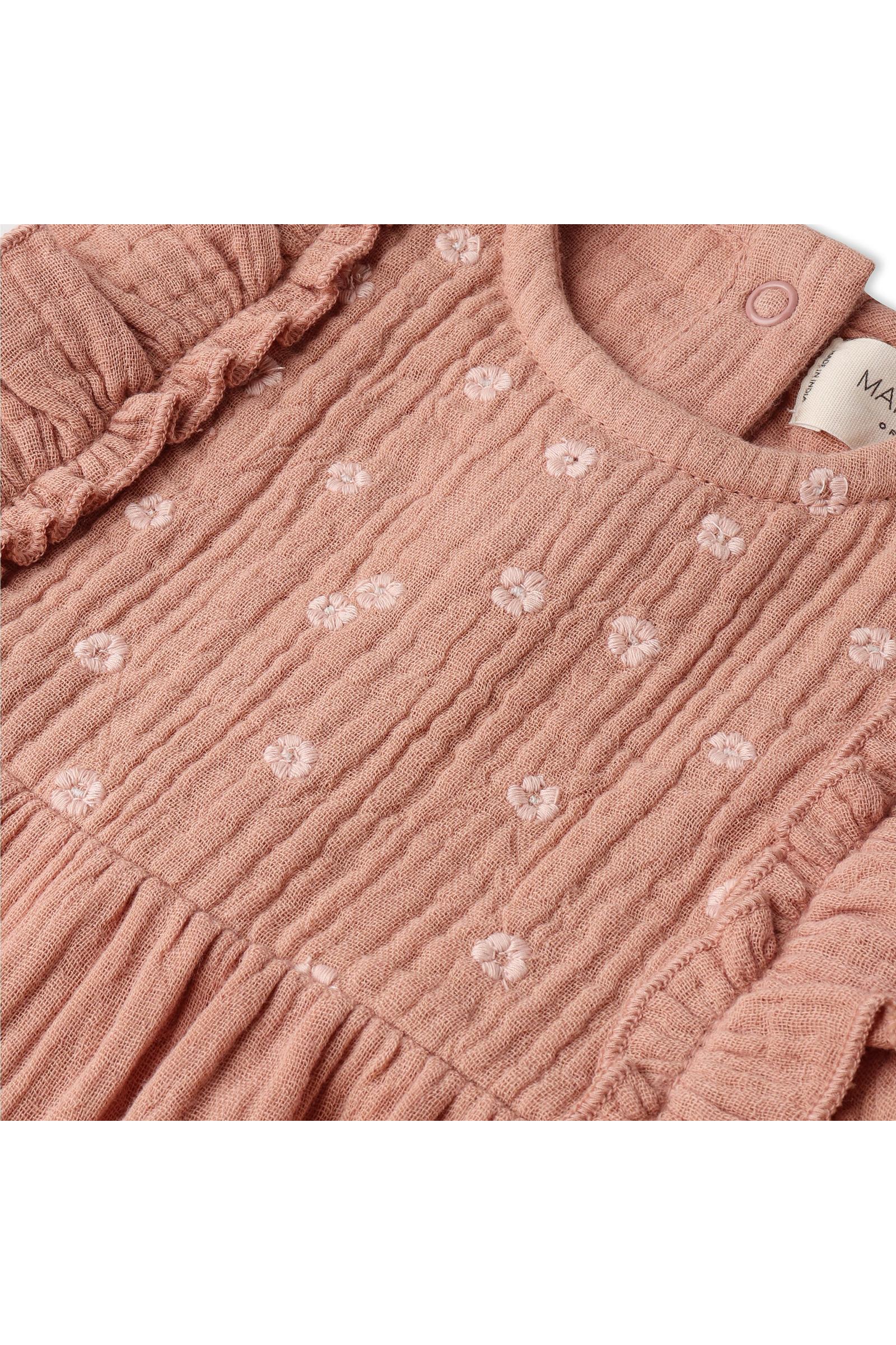 Organic Embroidered Ruffle Romper - Clay - Image 4