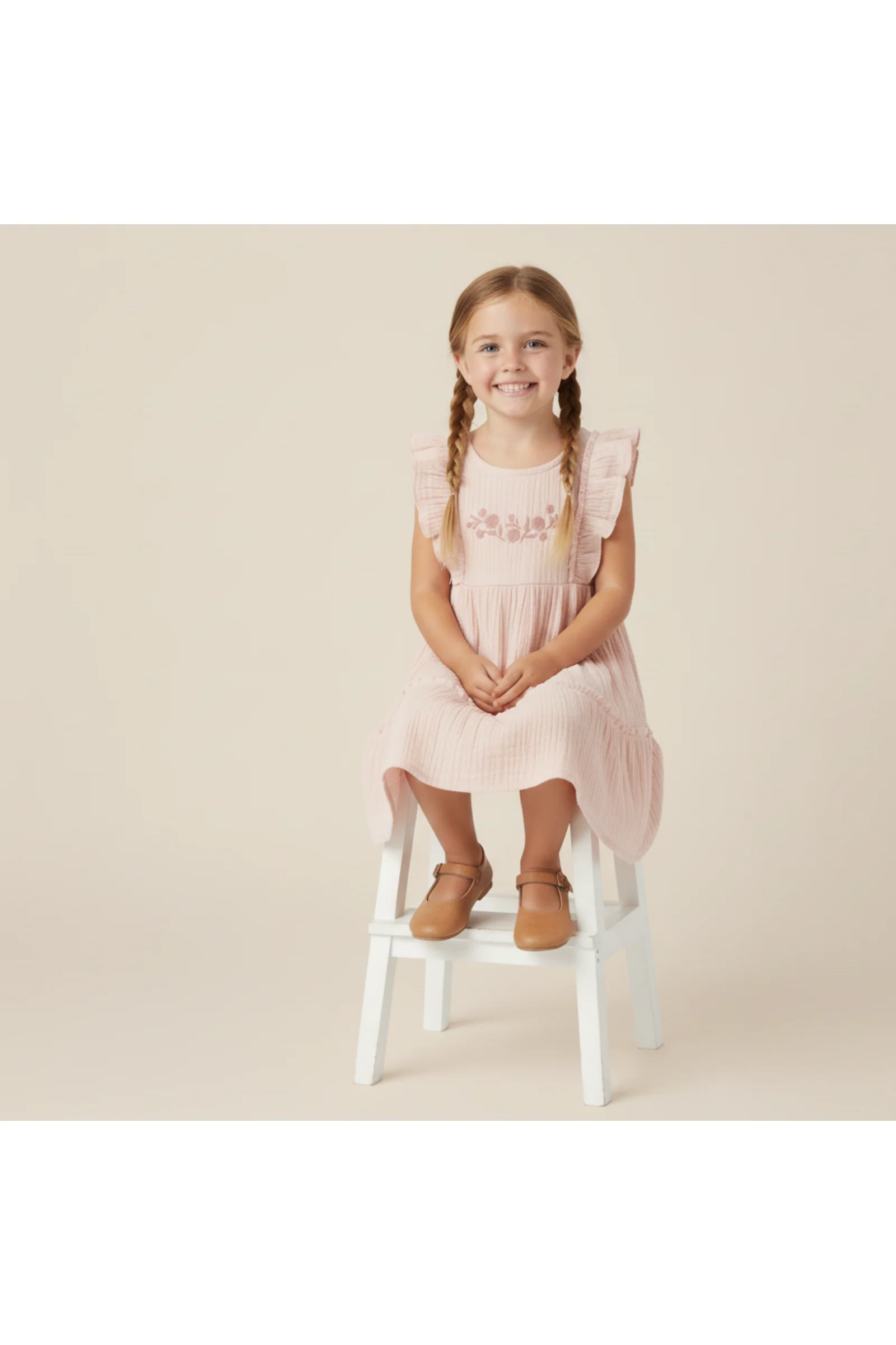 Organic Embroidered Tiered Dress - Blush - Image 3