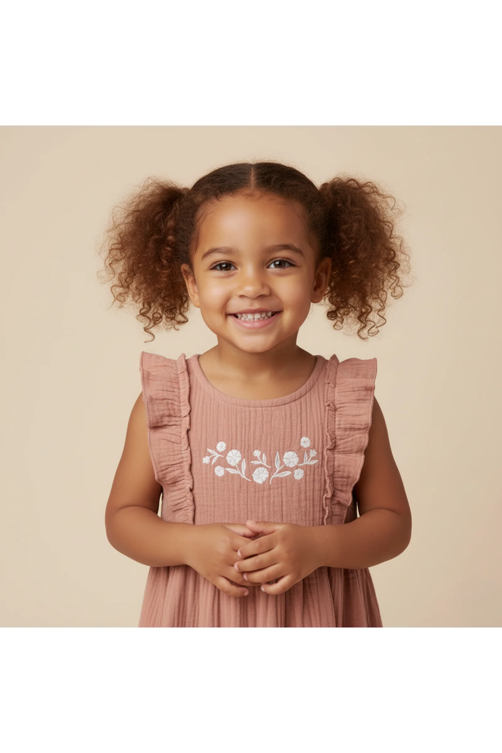 Organic Embroidered Tiered Dress - Clay - Image 3