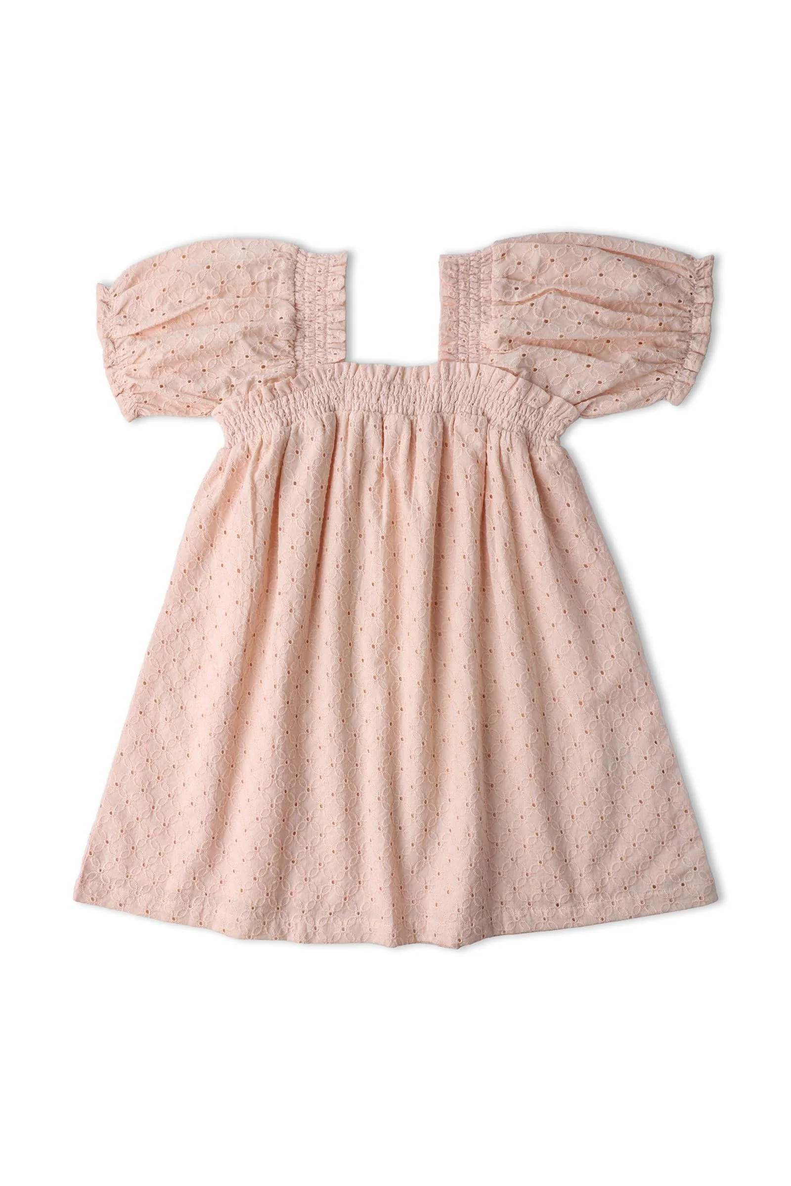 Organic Eyelet Bubble Sleeve Dress - Blush Eyelet - Image 2