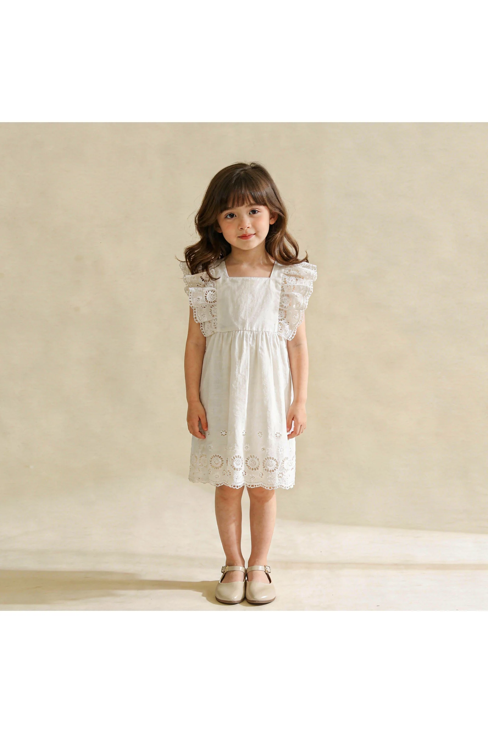 Organic Eyelet Flutter Dress - Ivory Eyelet - Image 3