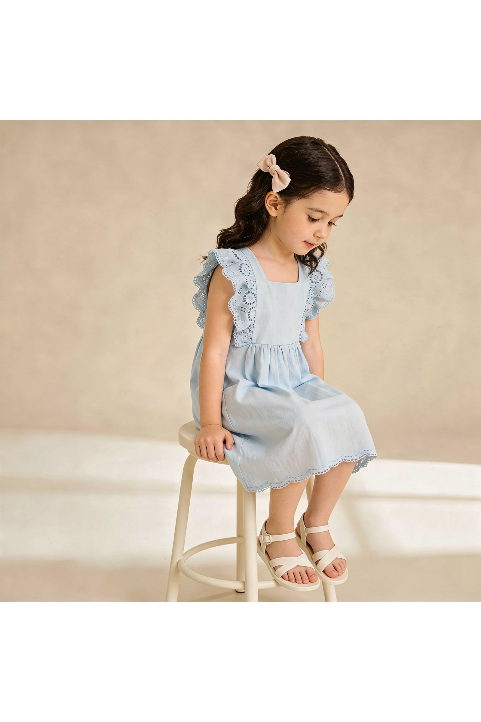 Organic Eyelet Flutter Dress - Light Blue Eyelet - Image 3