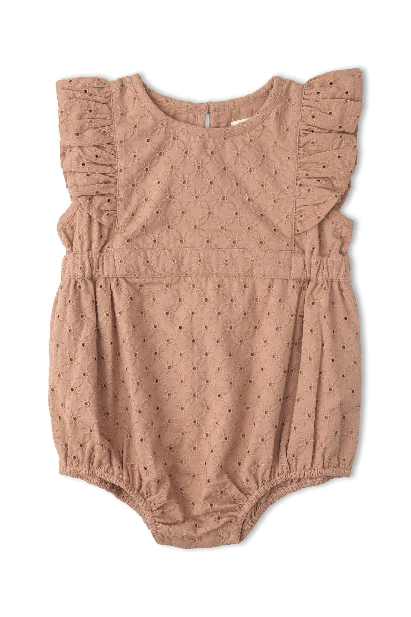 Organic Eyelet Flutter Romper - Clay Eyelet - Image 2