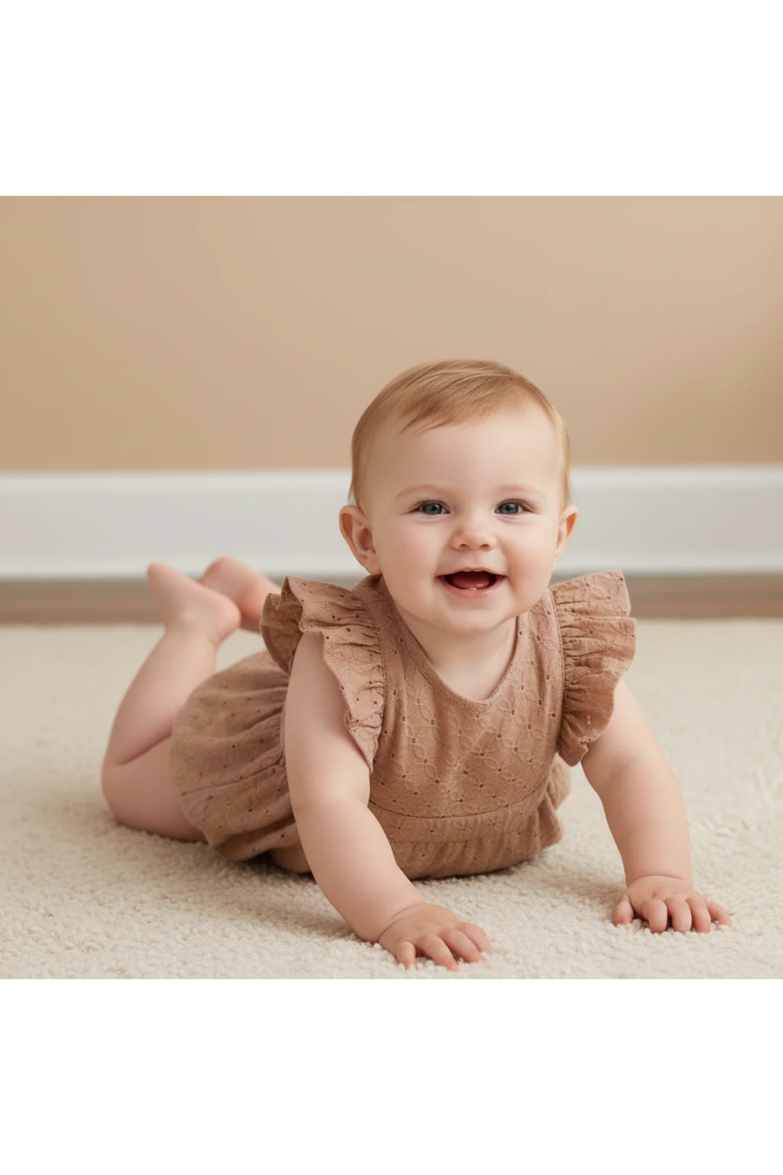 Organic Eyelet Flutter Romper - Clay Eyelet - Image 3