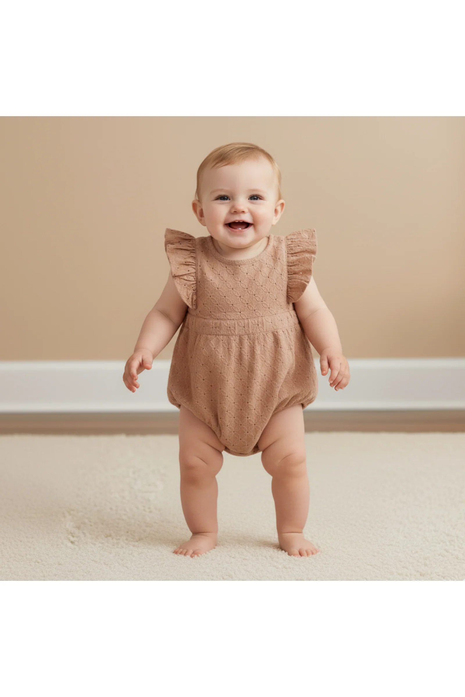 Organic Eyelet Flutter Romper - Clay Eyelet - Image 4