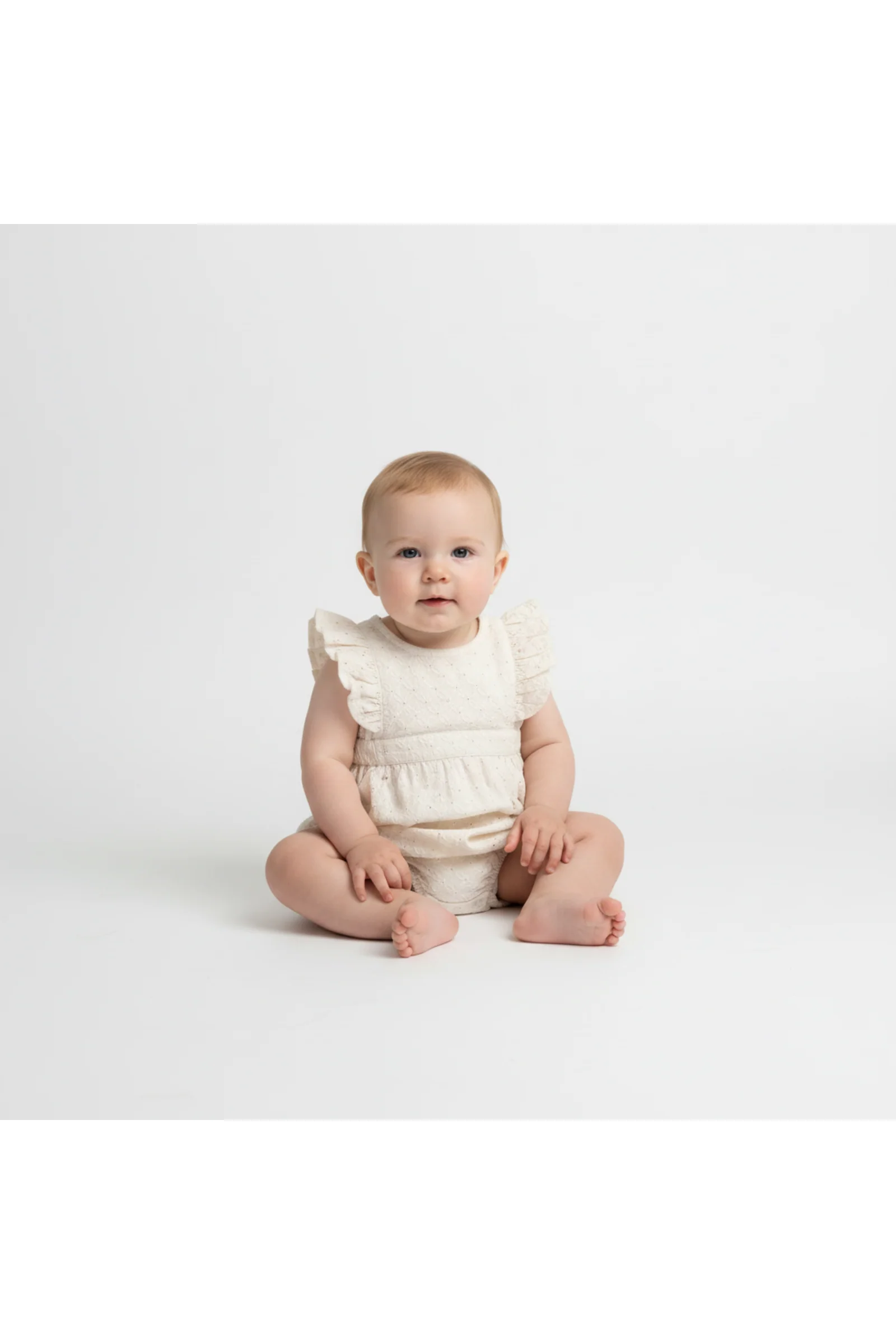 Organic Eyelet Flutter Romper - Ivory Eyelet