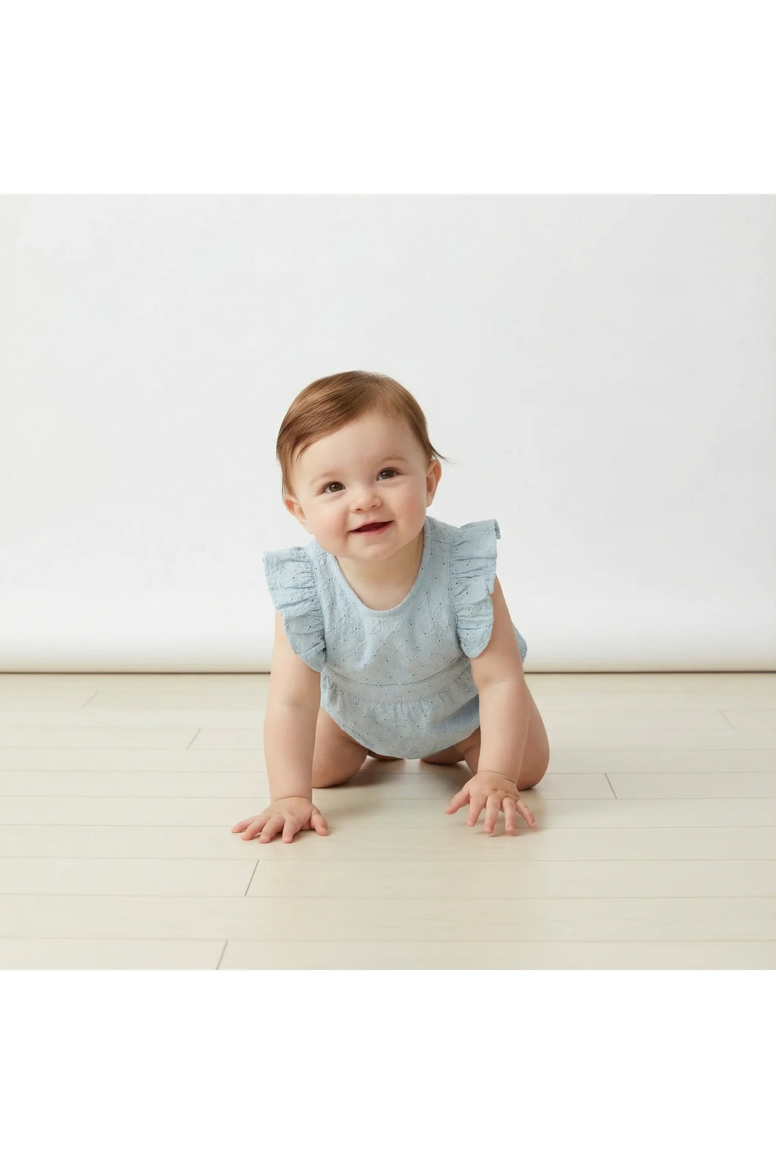 Organic Eyelet Flutter Romper - Light Blue Eyelet