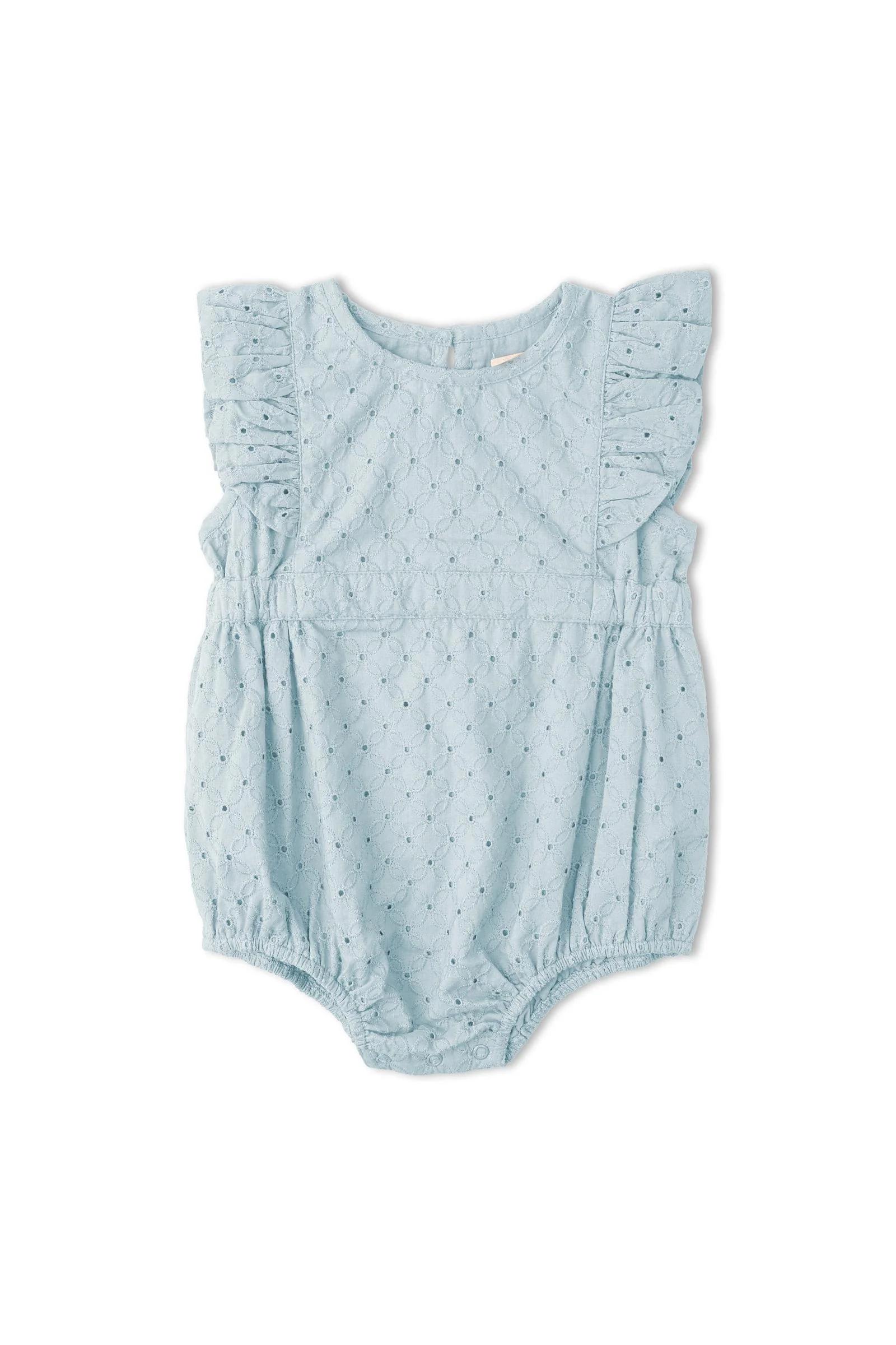 Organic Eyelet Flutter Romper - Light Blue Eyelet - Image 2
