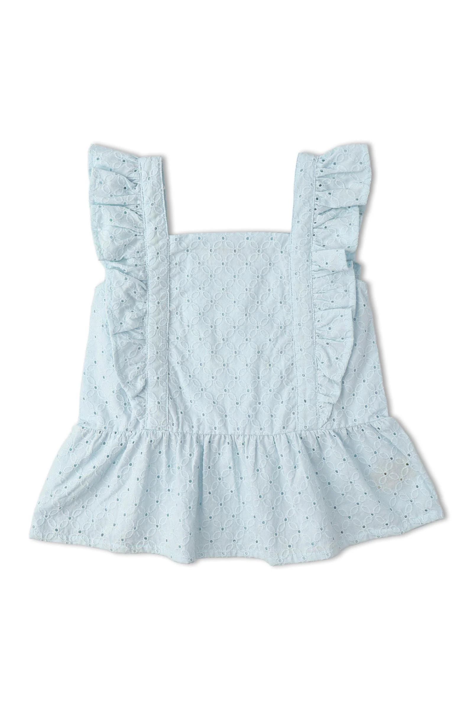 Organic Eyelet Flutter Top And Shorts Set - Light Blue Eyelet - Image 4