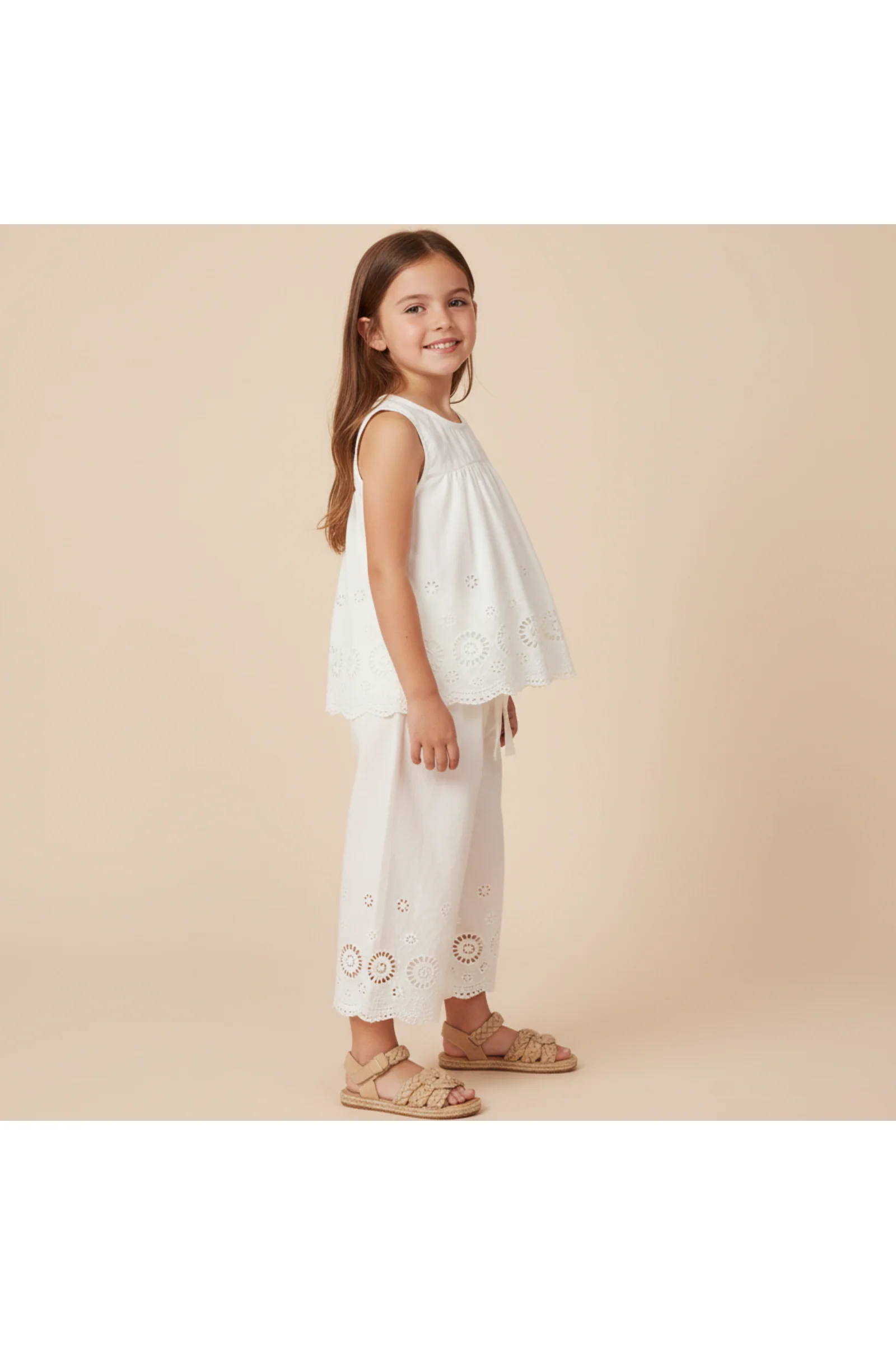 Organic Eyelet Top And Pant Set - Ivory Eyelet - Image 3