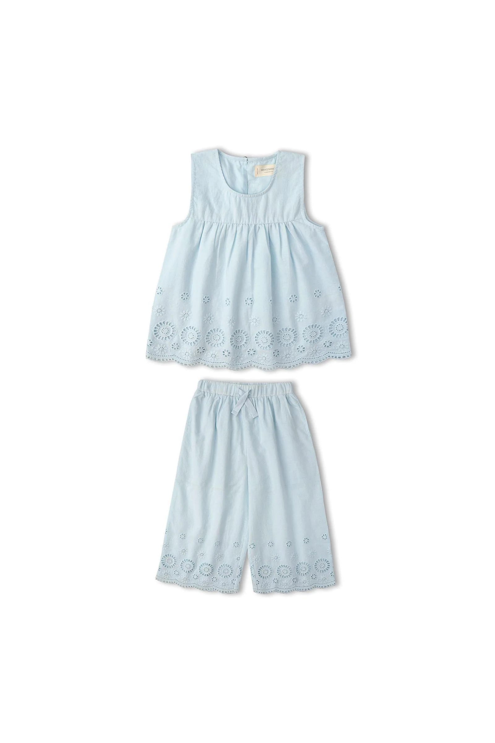 Organic Eyelet Top And Pant Set - Light Blue Eyelet - Image 2