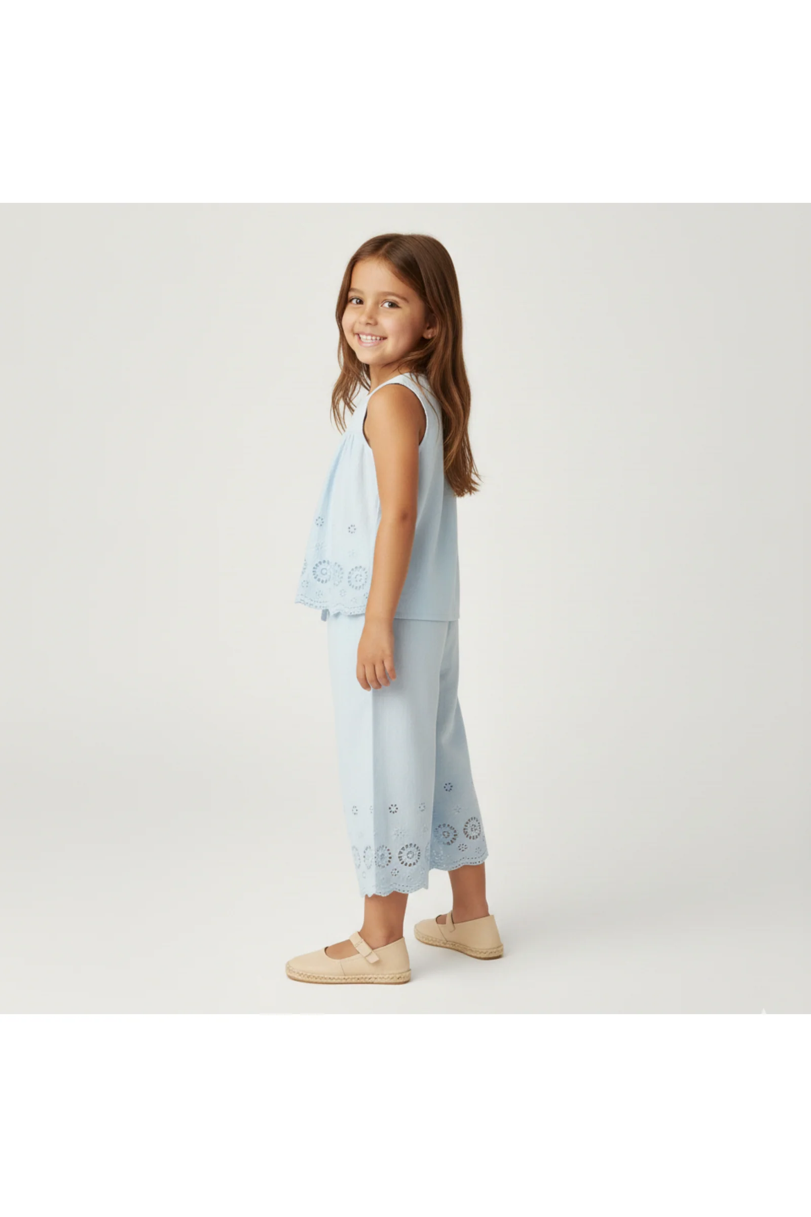 Organic Eyelet Top And Pant Set - Light Blue Eyelet - Image 3