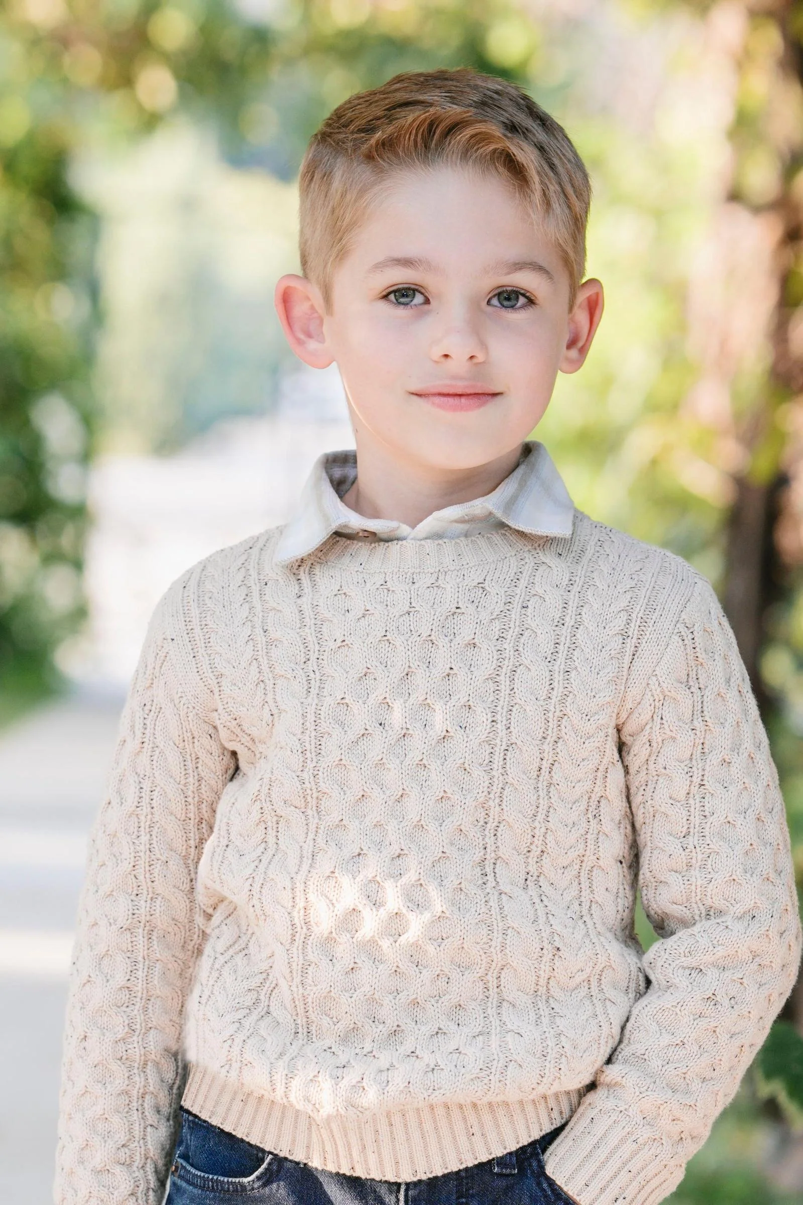 Hope & Henry Organic Cotton Fisherman Sweater, Beige, 5-20