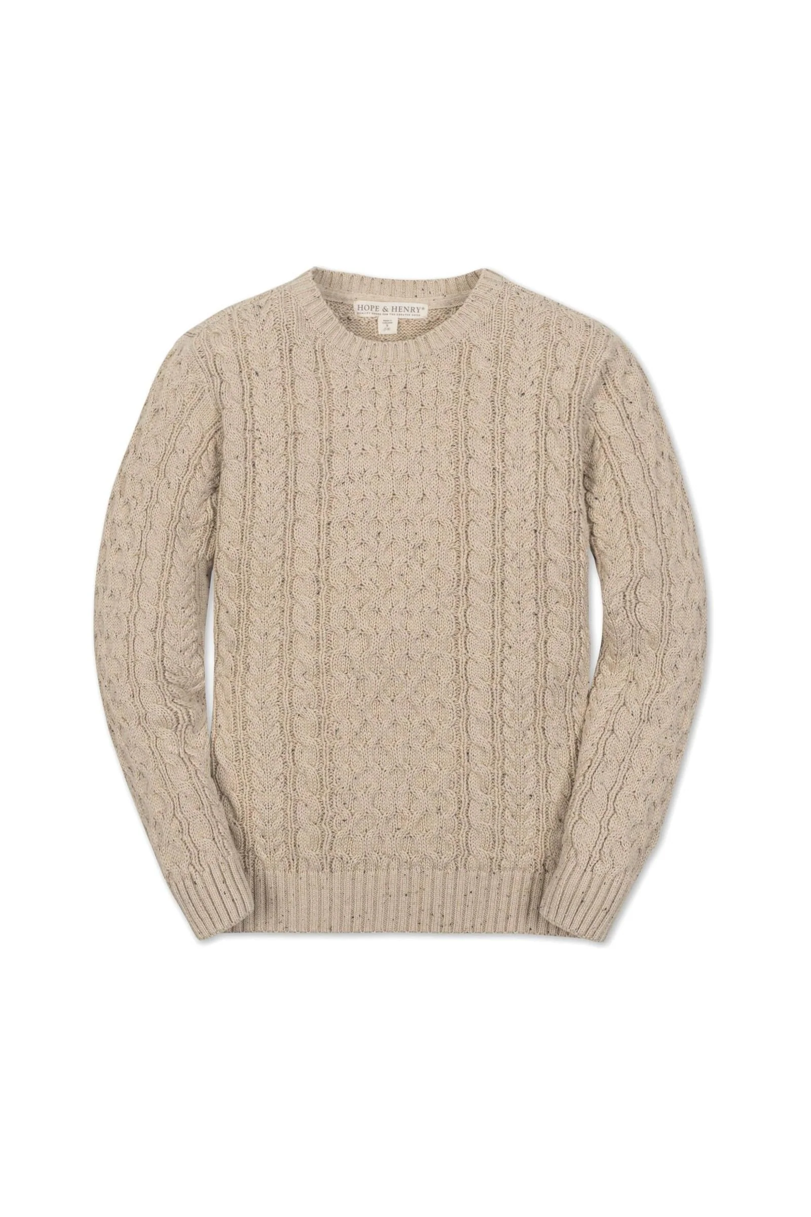 Hope & Henry Organic Cotton Fisherman Sweater, Beige, 5-20 - Image 2