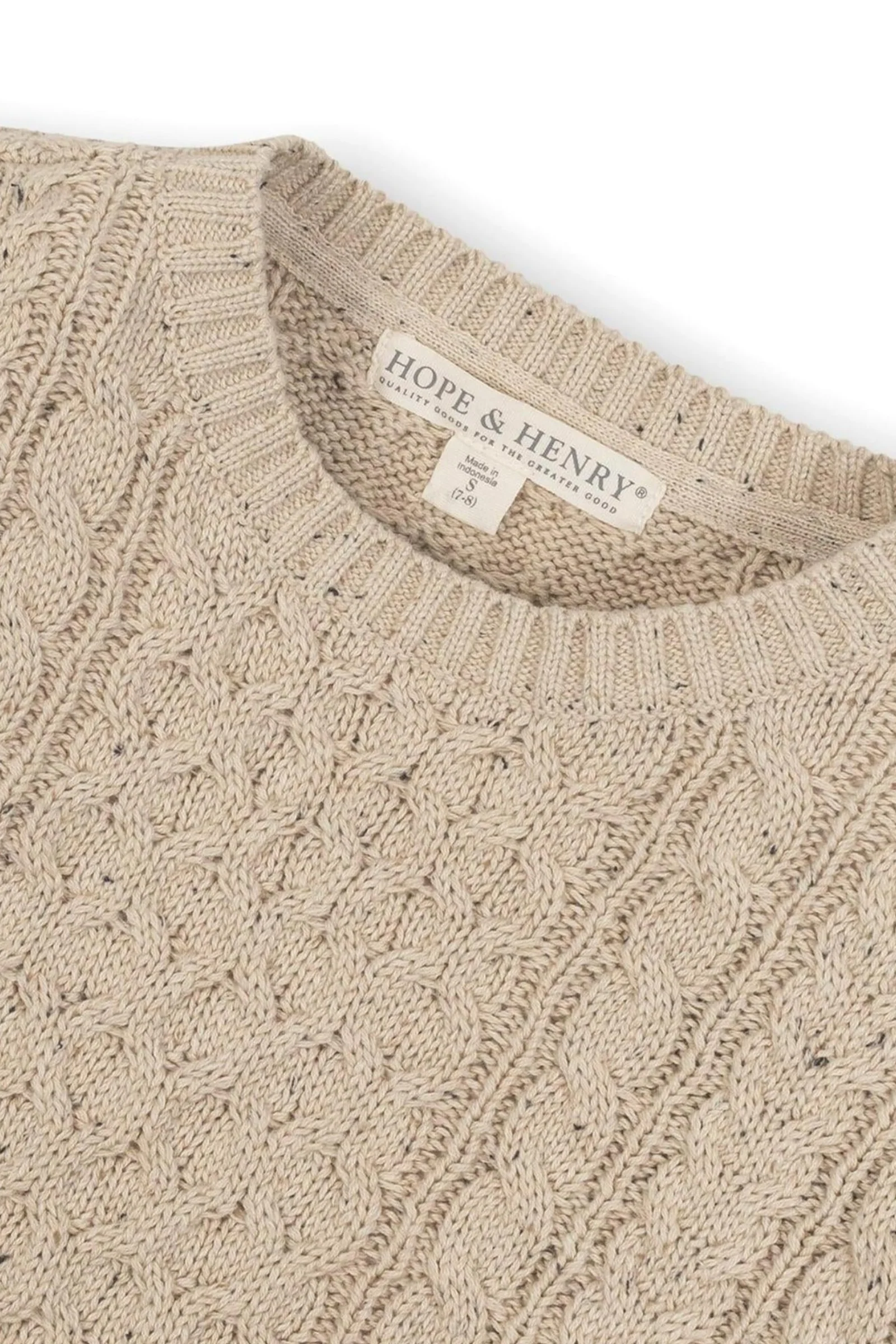 Hope & Henry Organic Cotton Fisherman Sweater, Beige, 5-20 - Image 4