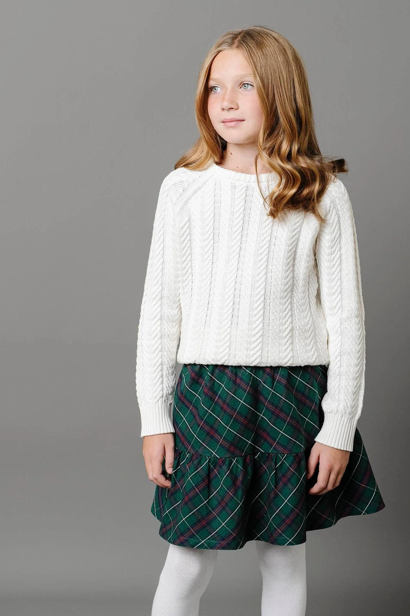 Hope & Henry Organic Cotton Flounce Party Skirt for Girls, Merry Pine Plaid, Sizes 2T-12