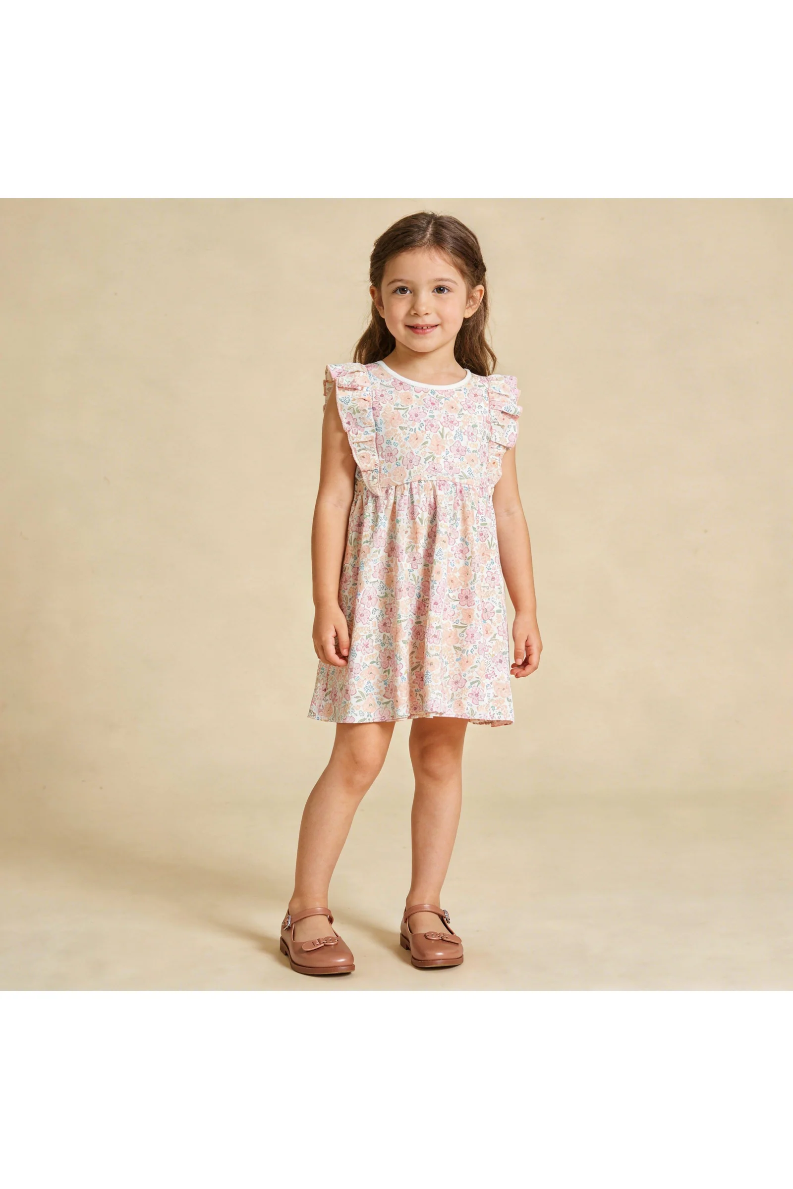 Organic Flutter Dress - Peony