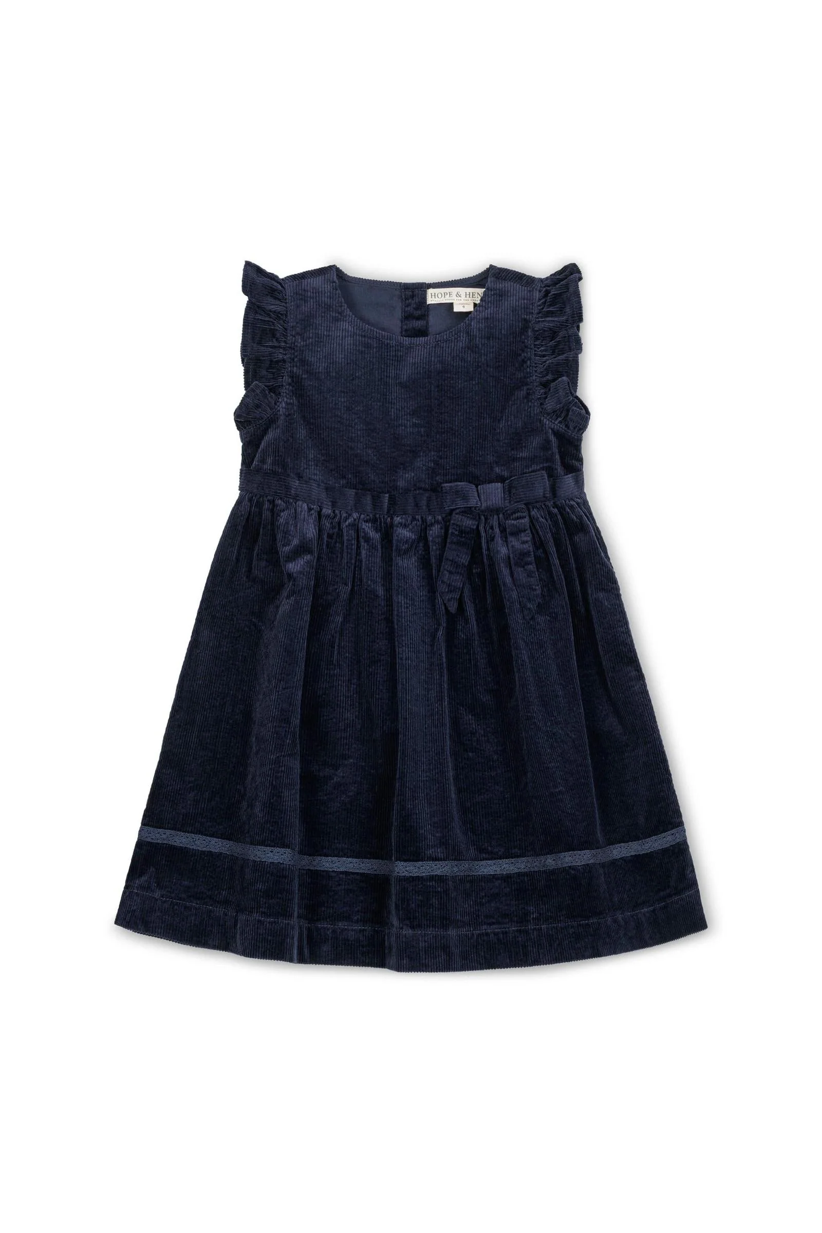 Hope & Henry Organic Cotton Flutter Jumper Dress, Navy, Toddler & Kids - Image 2