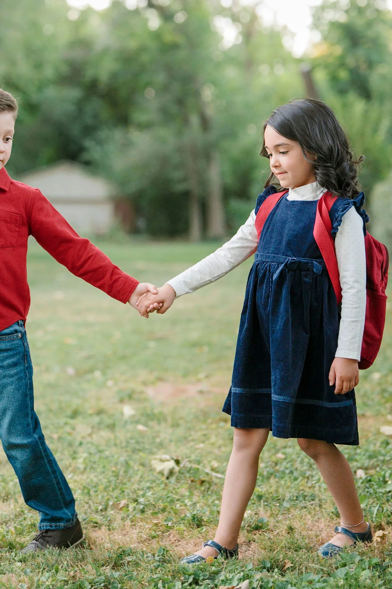 Hope & Henry Organic Cotton Flutter Jumper Dress, Navy, Toddler & Kids - Image 4