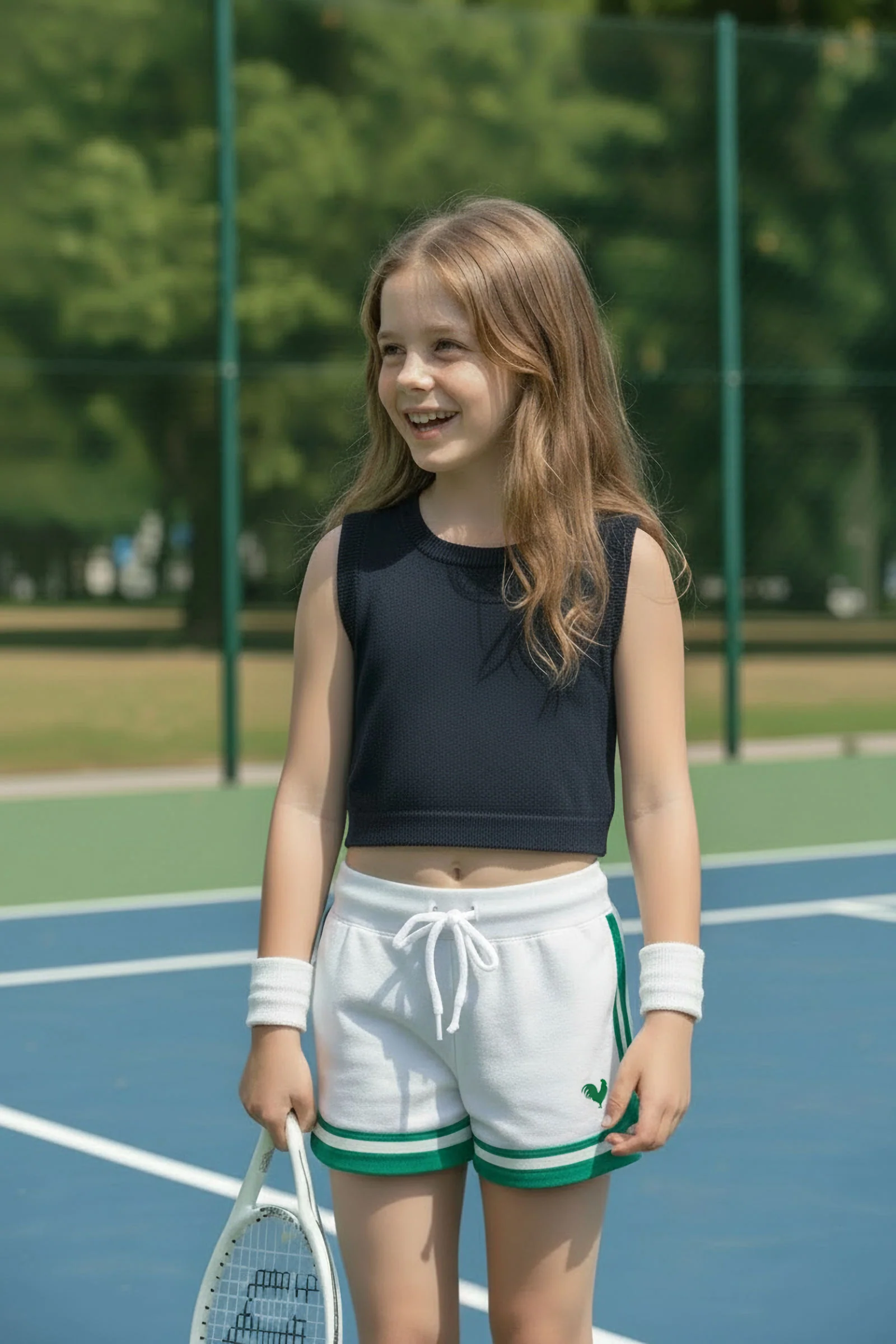 Hope & Henry Organic Cotton French Terry Shorts for Girls, White, Toddler & Kids