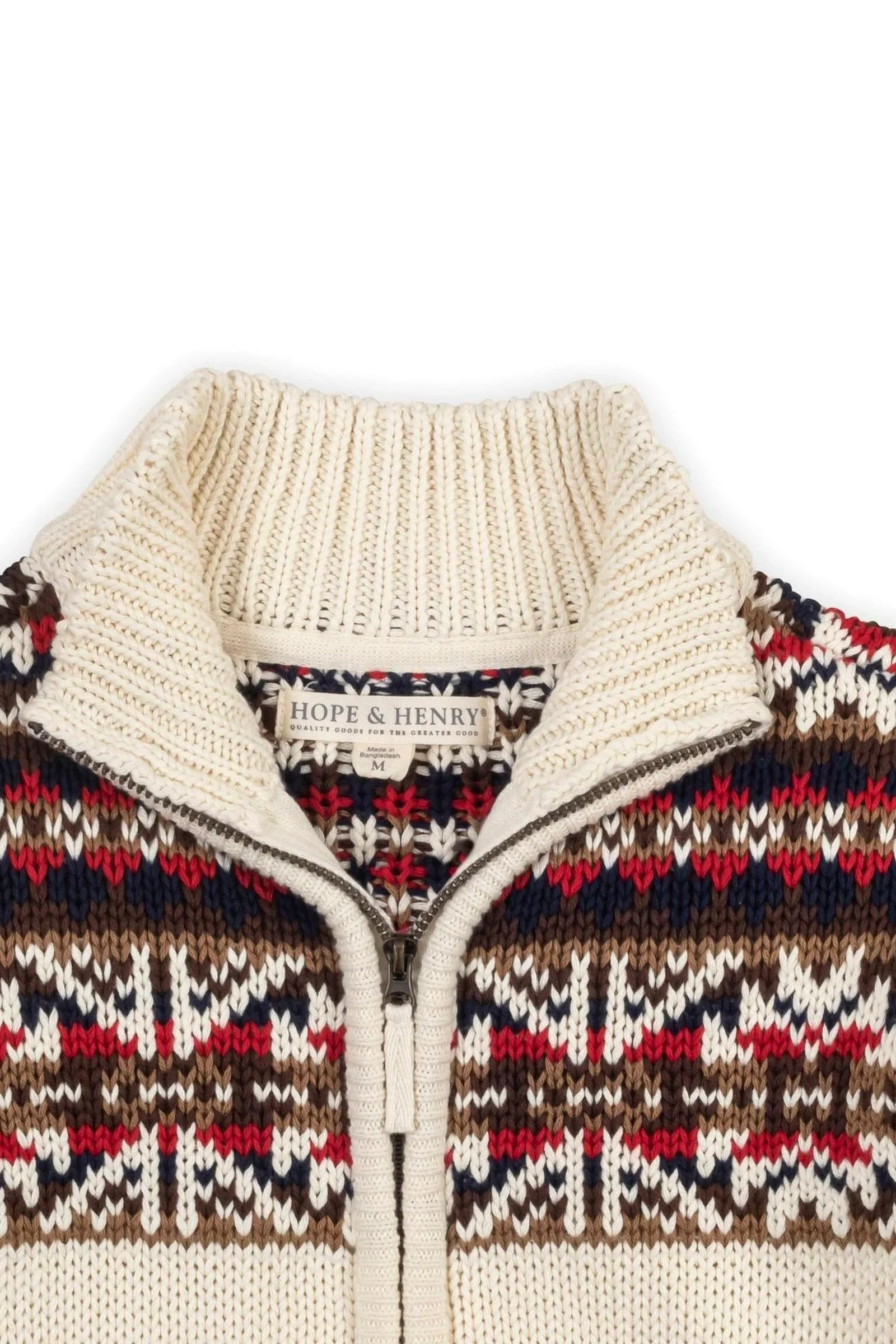 Hope & Henry Organic Cotton Full Zip Mock Neck Sweater for Boys, Ivory, Sizes 2-20 - Image 3