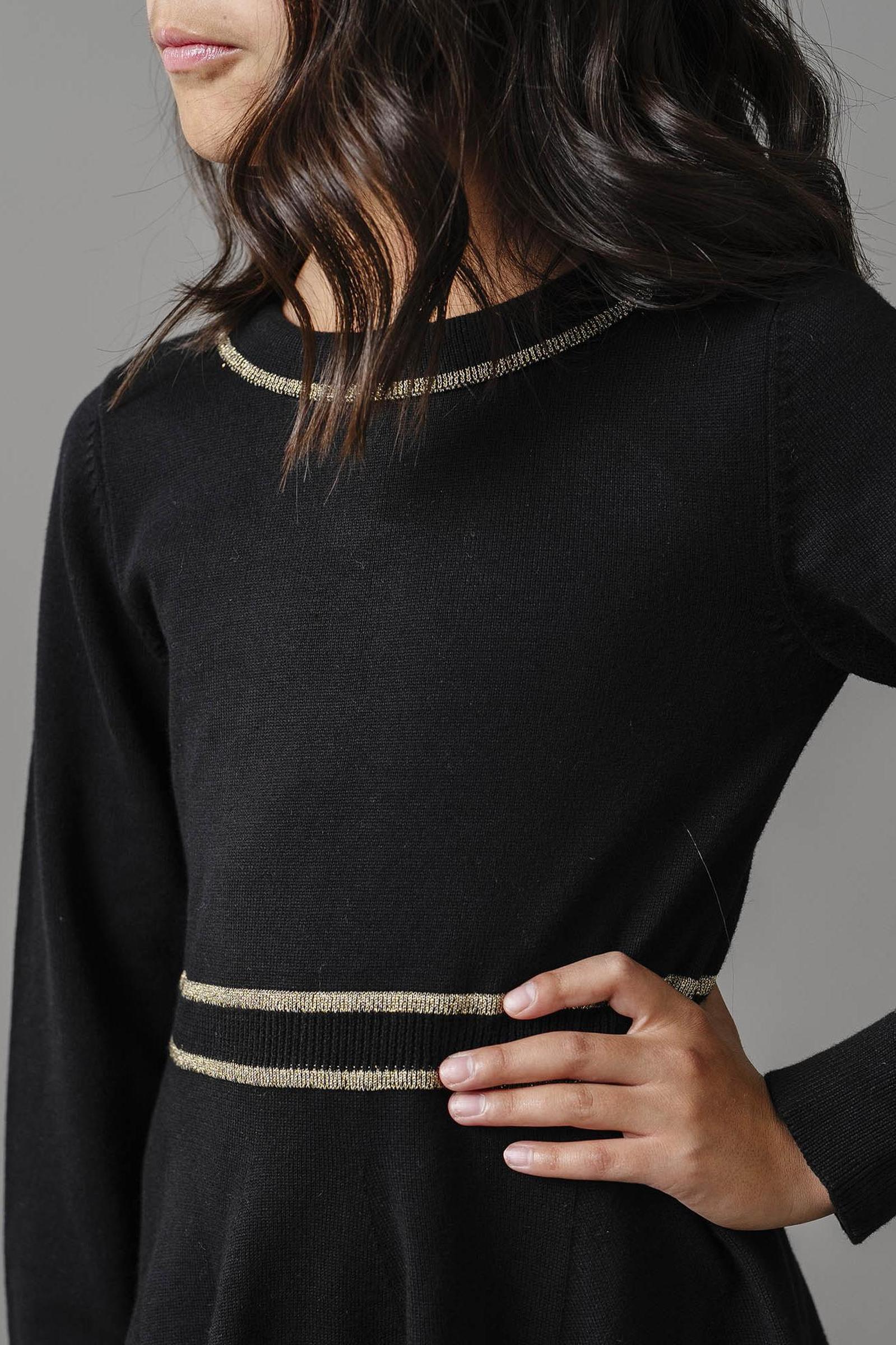 Hope & Henry Organic Cotton Gold Tipped Sweater Dress for Girls, Black, Toddler & Kids