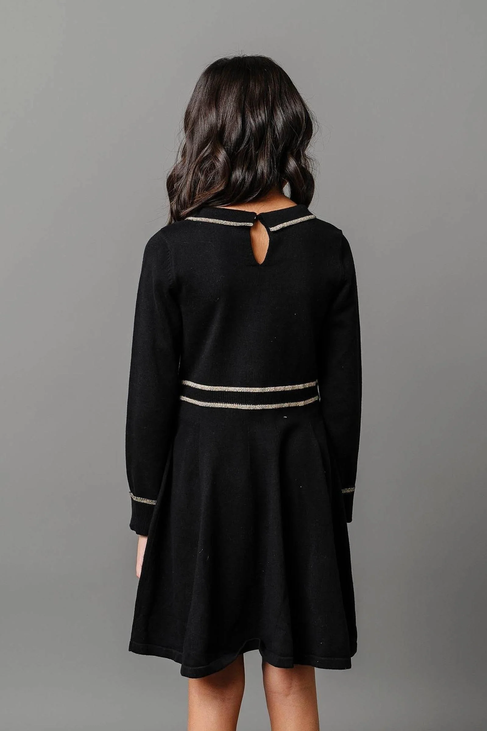 Hope & Henry Organic Cotton Gold Tipped Sweater Dress for Girls, Black, Toddler & Kids - Image 5