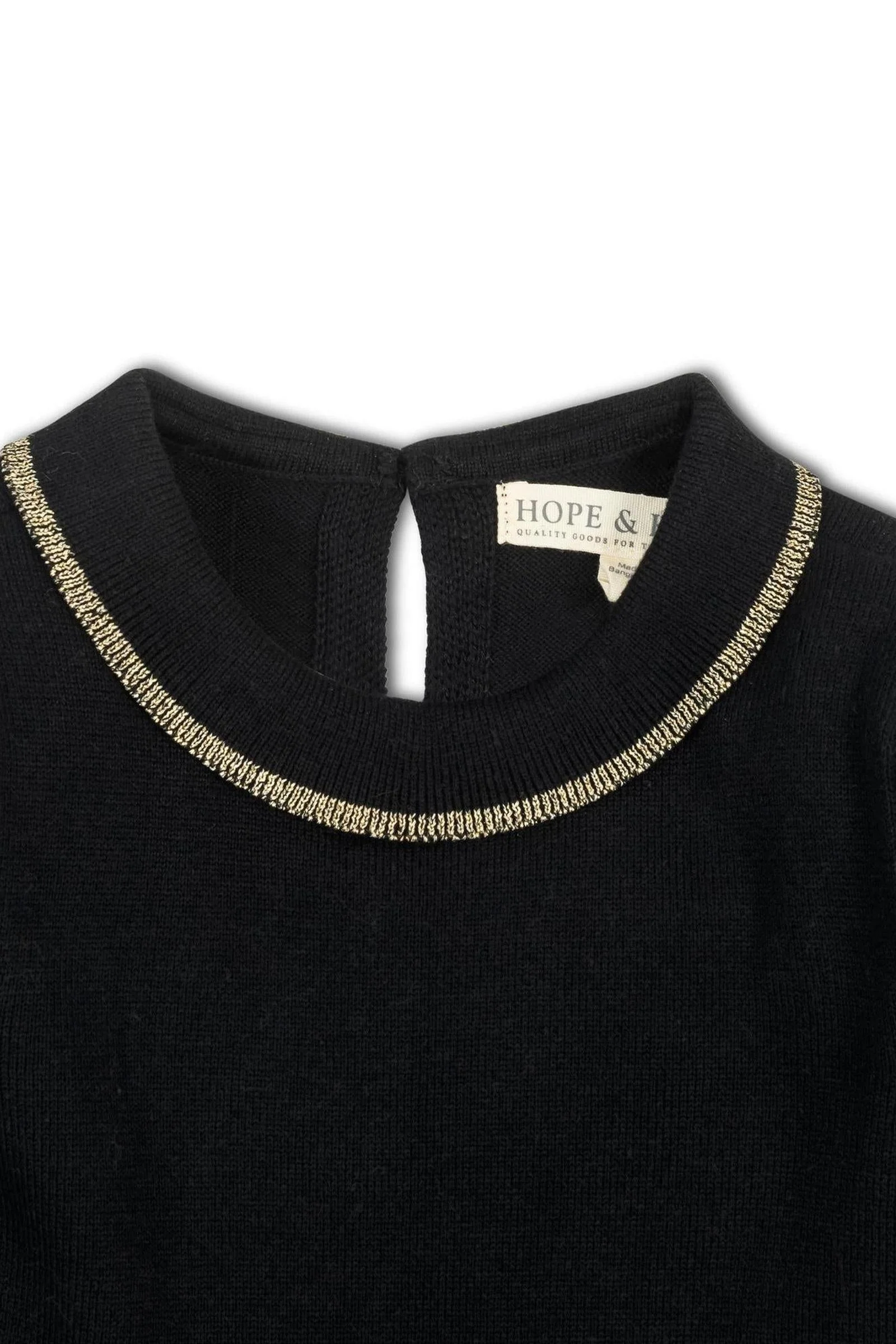 Hope & Henry Organic Cotton Gold Tipped Sweater Dress for Girls, Black, Toddler & Kids - Image 6