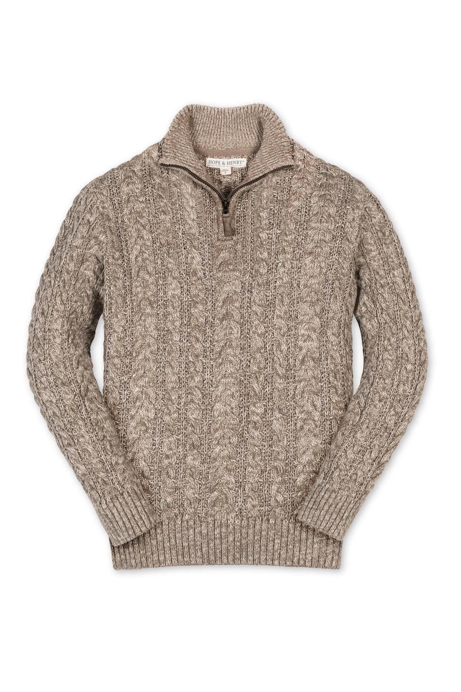 Hope & Henry Organic Cotton Half Zip Cable Knit Sweater for Boys, Taupe Marl, Sizes 2–16 - Image 2