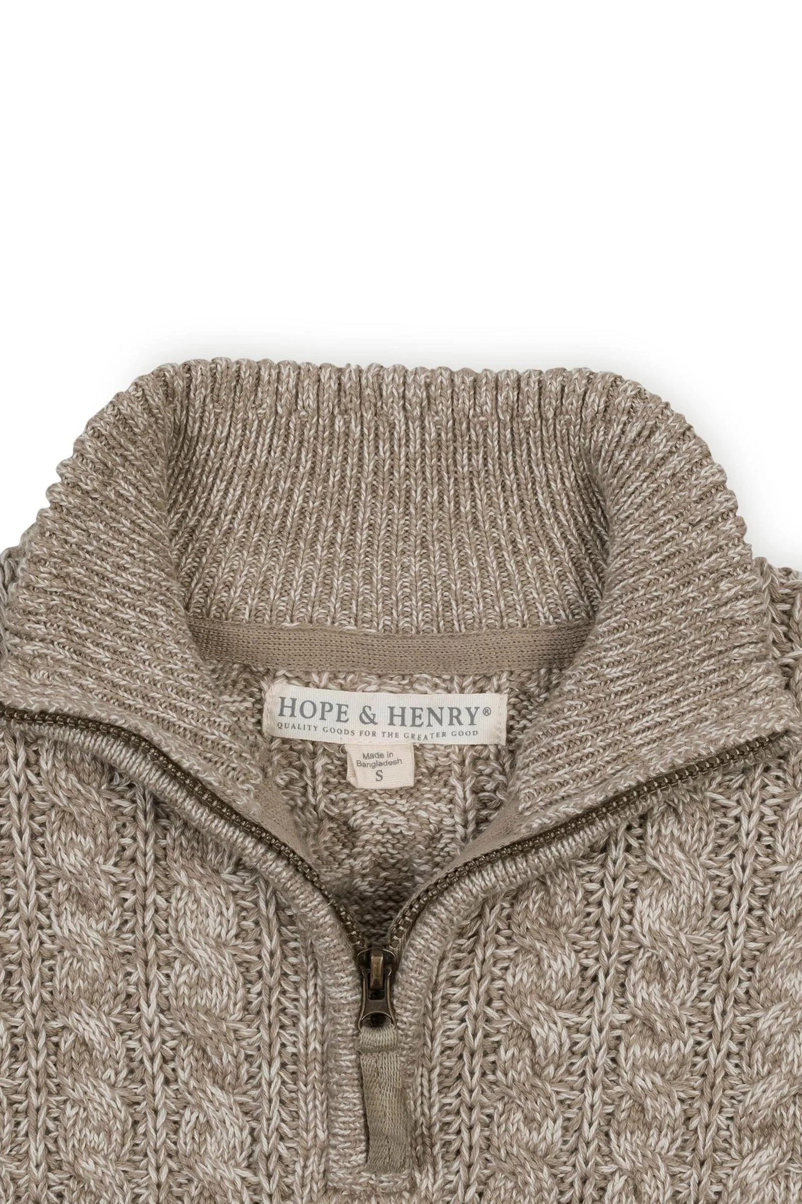 Hope & Henry Organic Cotton Half Zip Cable Knit Sweater for Boys, Taupe Marl, Sizes 2–16 - Image 3