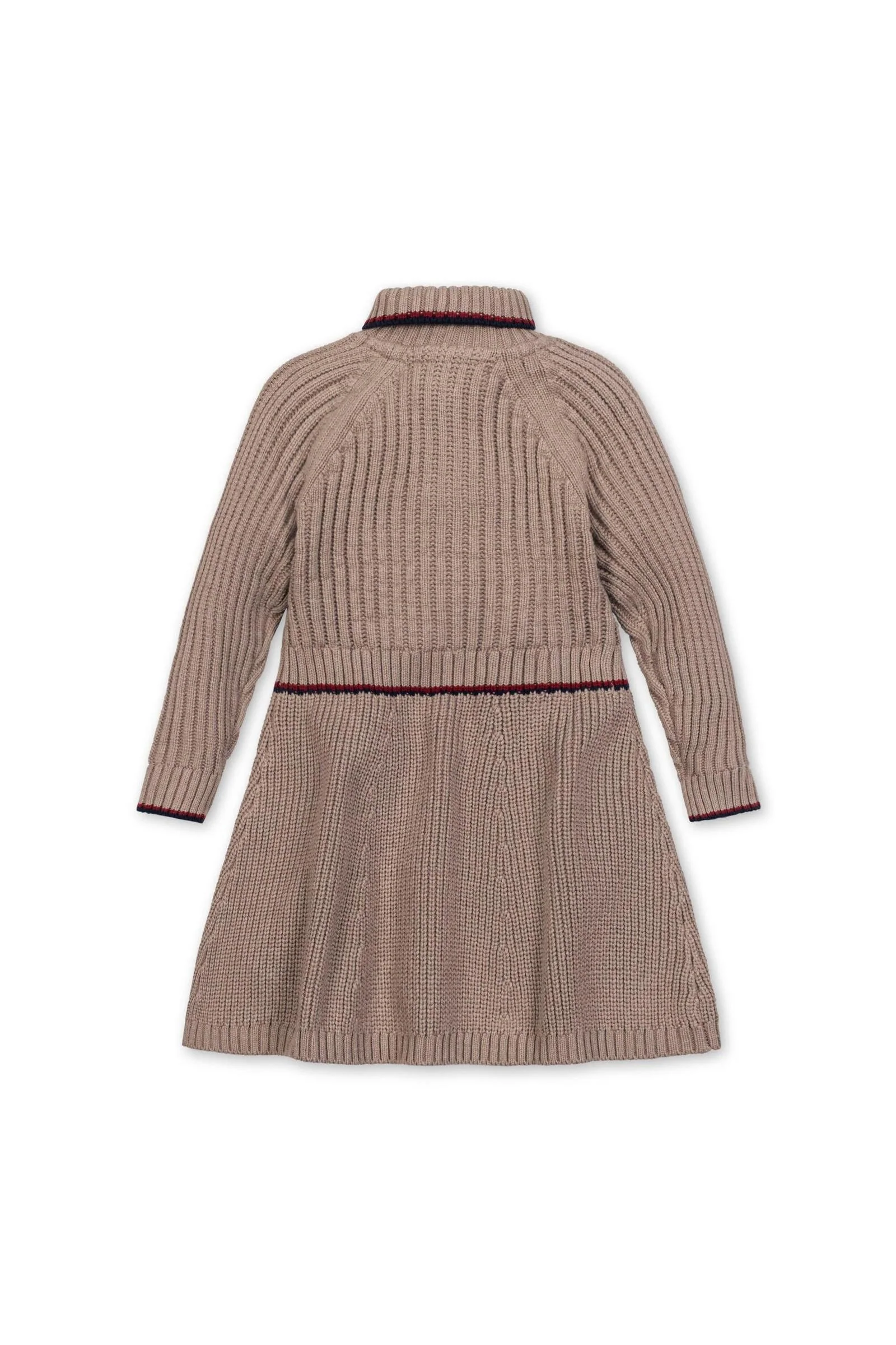 Hope & Henry Organic Cotton Half Zip Sweater Dress for Girls, Taupe Heather Rib Knit with Contrast Stripe, Toddler & Kids - Image 4