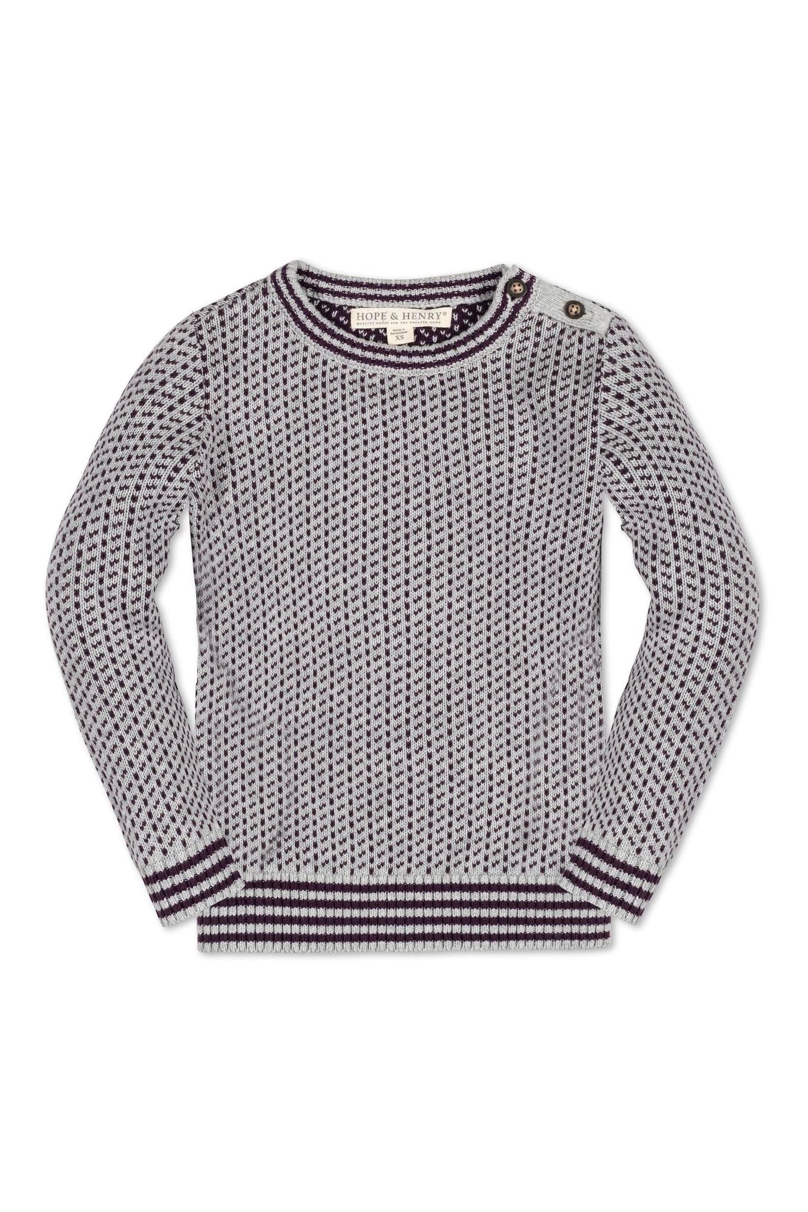 Hope & Henry Organic Cotton Intarsia Crew Neck Sweater for Baby Boys, Gray & Plum, Baby - Image 2
