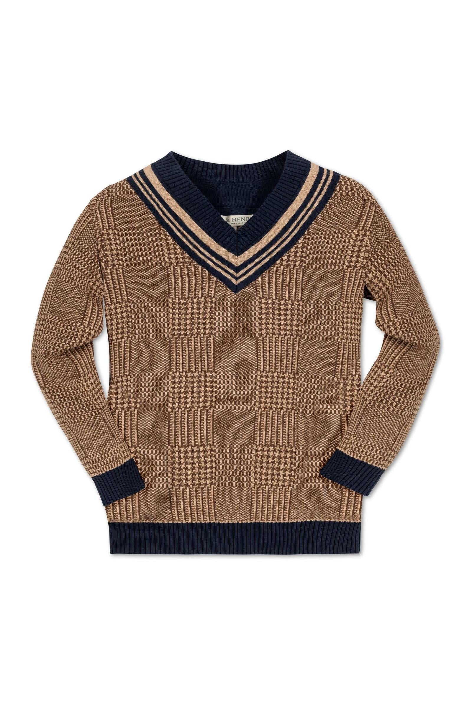 Hope & Henry Organic Cotton Intarsia Cricket Sweater for Boys, Brown Glen Plaid Intarsia, Toddler & Kids - Image 2