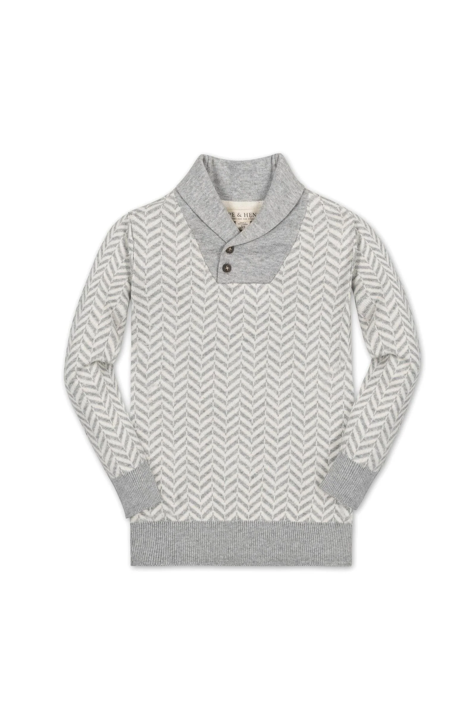 Hope & Henry Organic Cotton Intarsia Shawl Collar Sweater for Boys, Light Gray, Sizes 2T-12 - Image 2