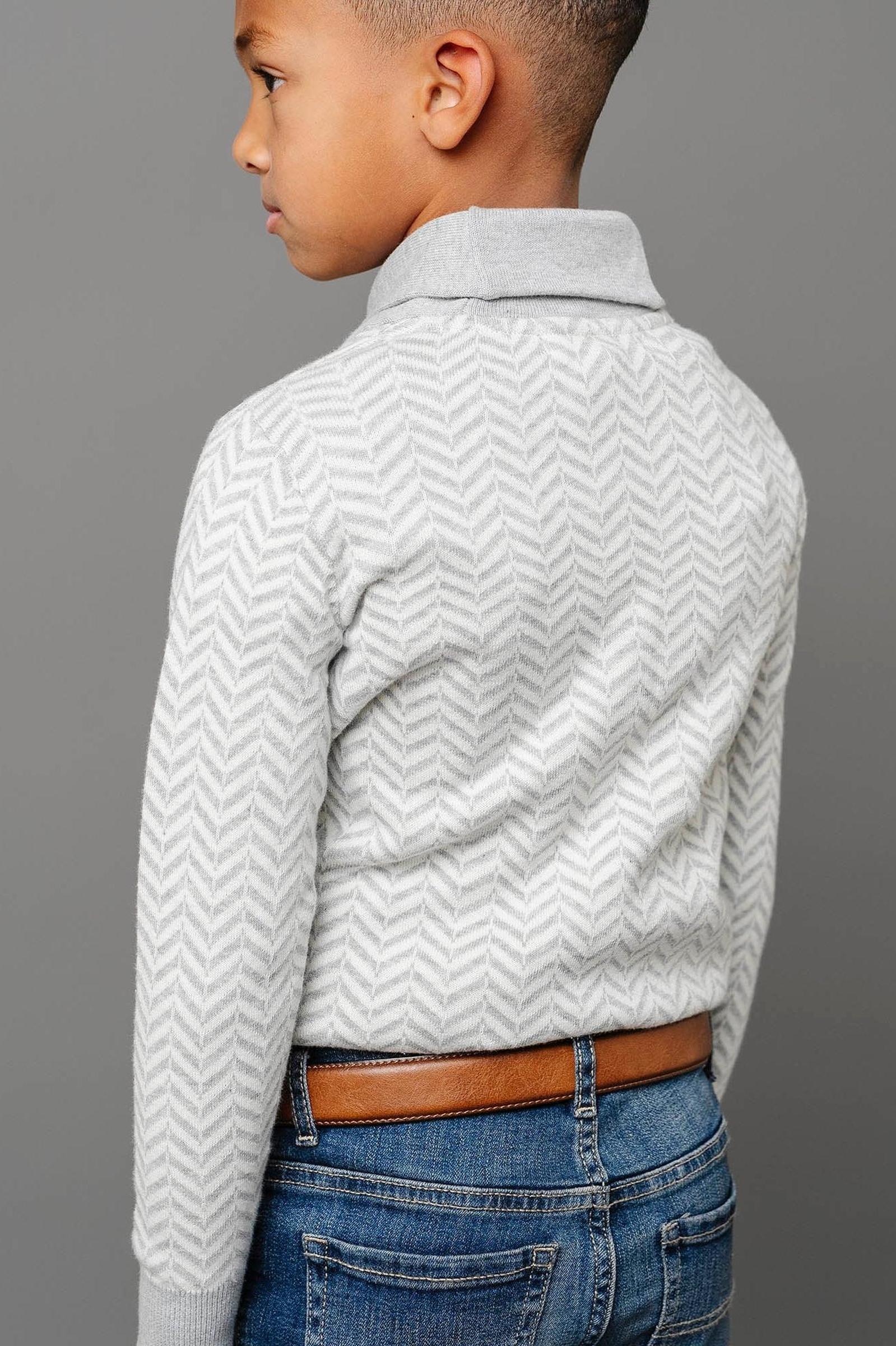 Hope & Henry Organic Cotton Intarsia Shawl Collar Sweater for Boys, Light Gray, Sizes 2T-12 - Image 4