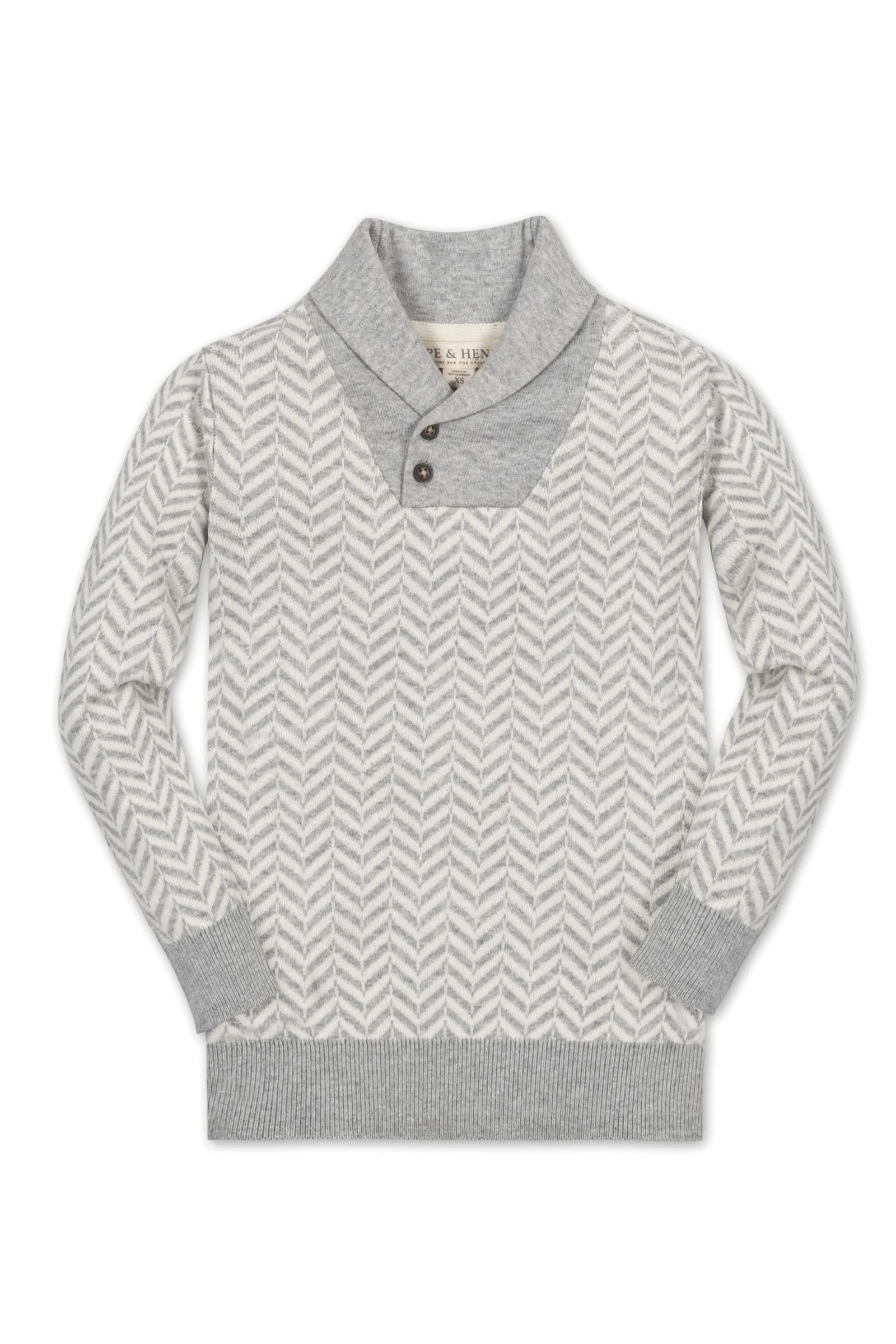 Hope & Henry Organic Cotton Shawl Collar Sweater for Boy, Grey Herringbone Knit, Baby - Image 2
