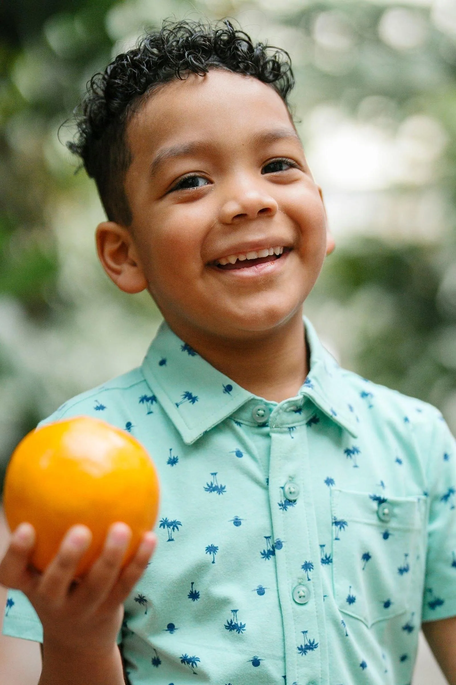 Organic Cotton Jersey Button Down Shirt, Tidal Palm Print, Sizes 2T-18 - Image 3
