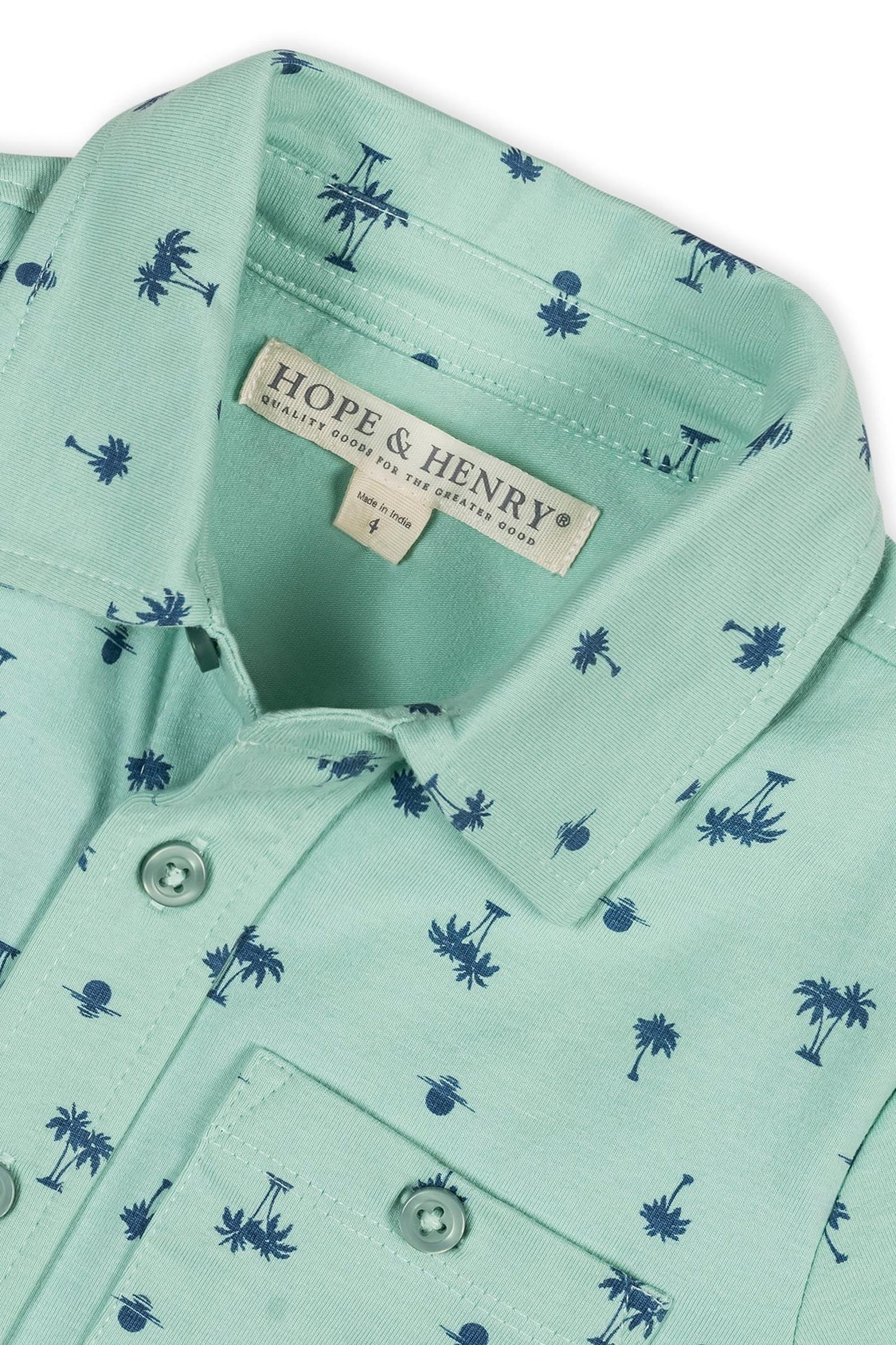 Organic Cotton Jersey Button Down Shirt, Tidal Palm Print, Sizes 2T-18 - Image 4