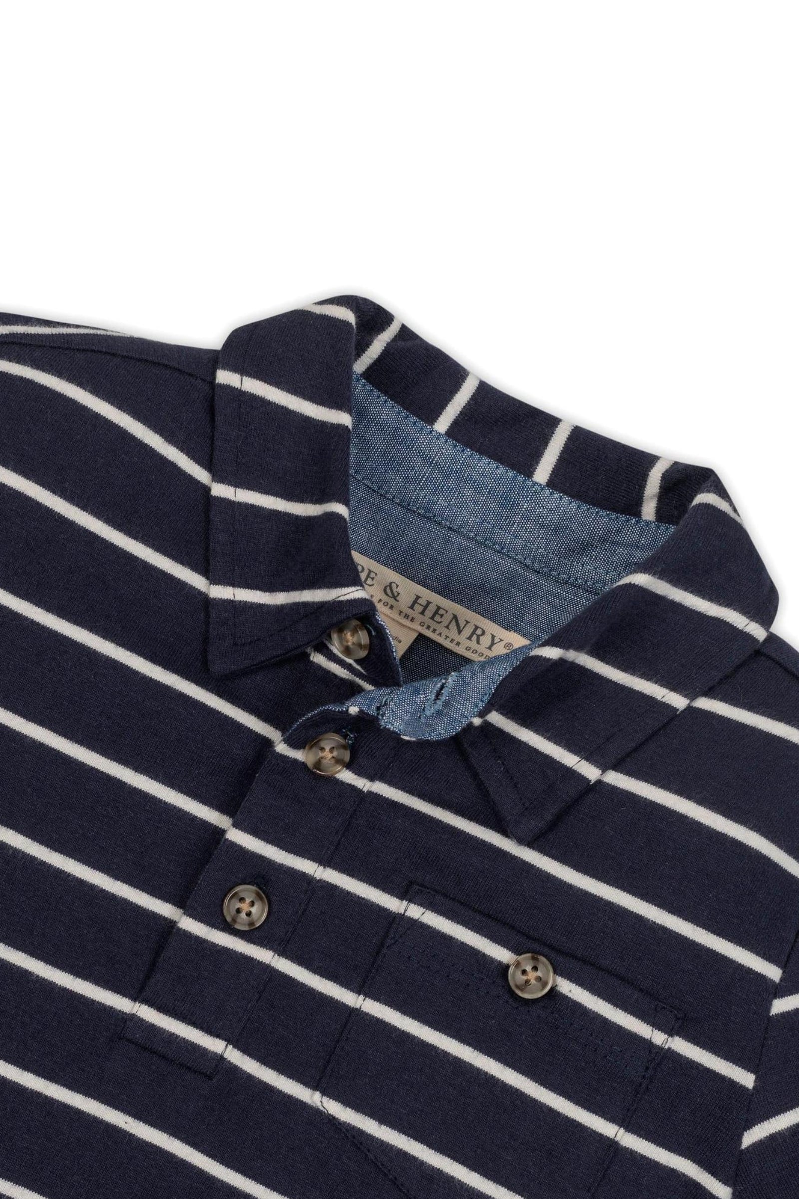 Hope & Henry Organic Cotton Jersey Polo Shirt for Boys, Navy Blue & Stripe, Toddler & Kids - Image 3