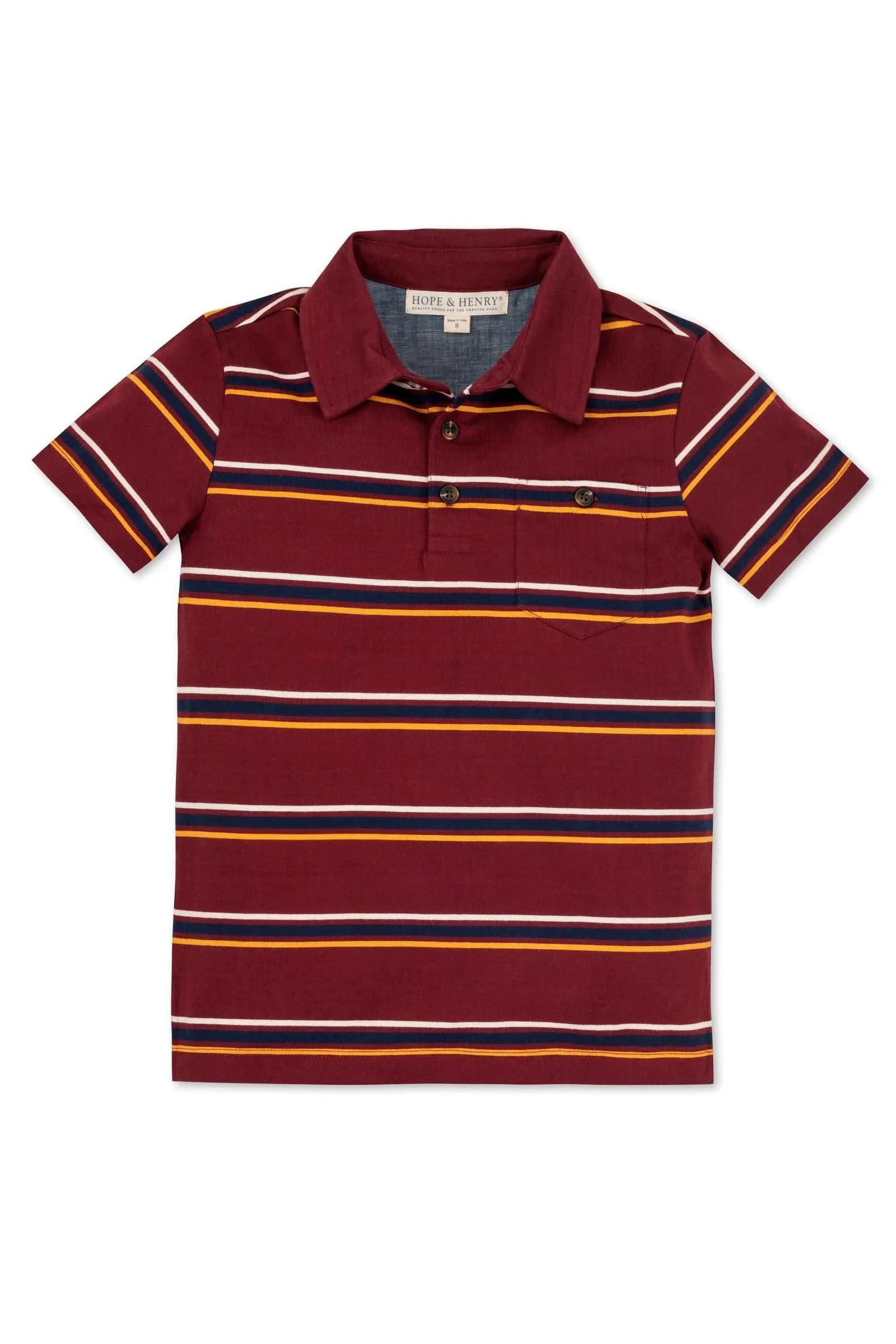 Hope & Henry Organic Cotton Jersey Polo for Boys, Oxblood Stripe, Sizes 2-16 - Image 2