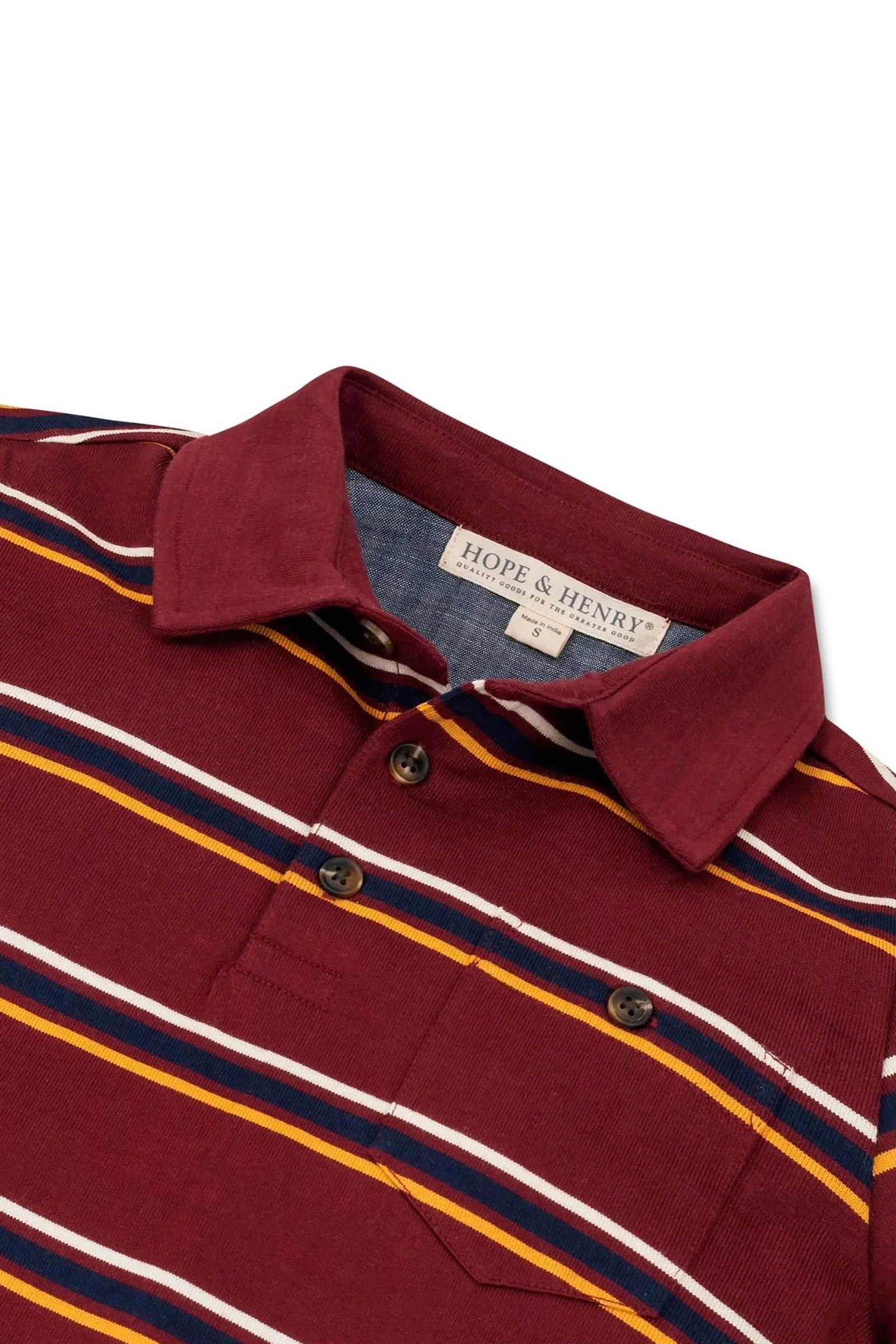 Hope & Henry Organic Cotton Jersey Polo for Boys, Oxblood Stripe, Sizes 2-16 - Image 4