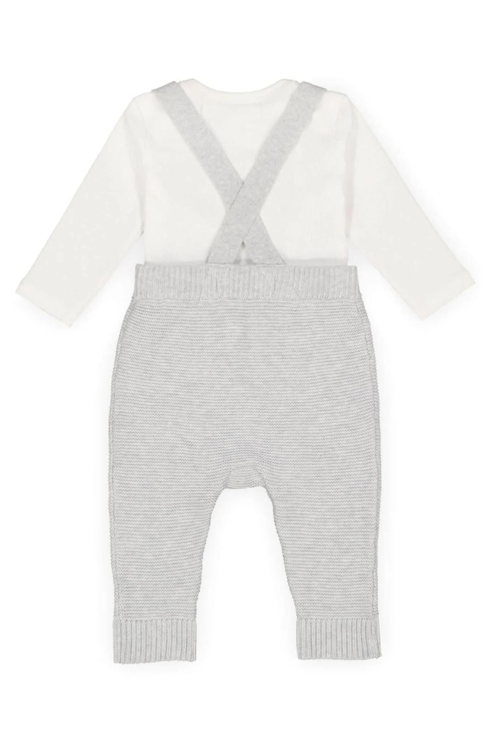 Baby Organic Cotton Knit Bodysuit and Sweater Overall Set, Soft White and Light Gray Heather - Image 3