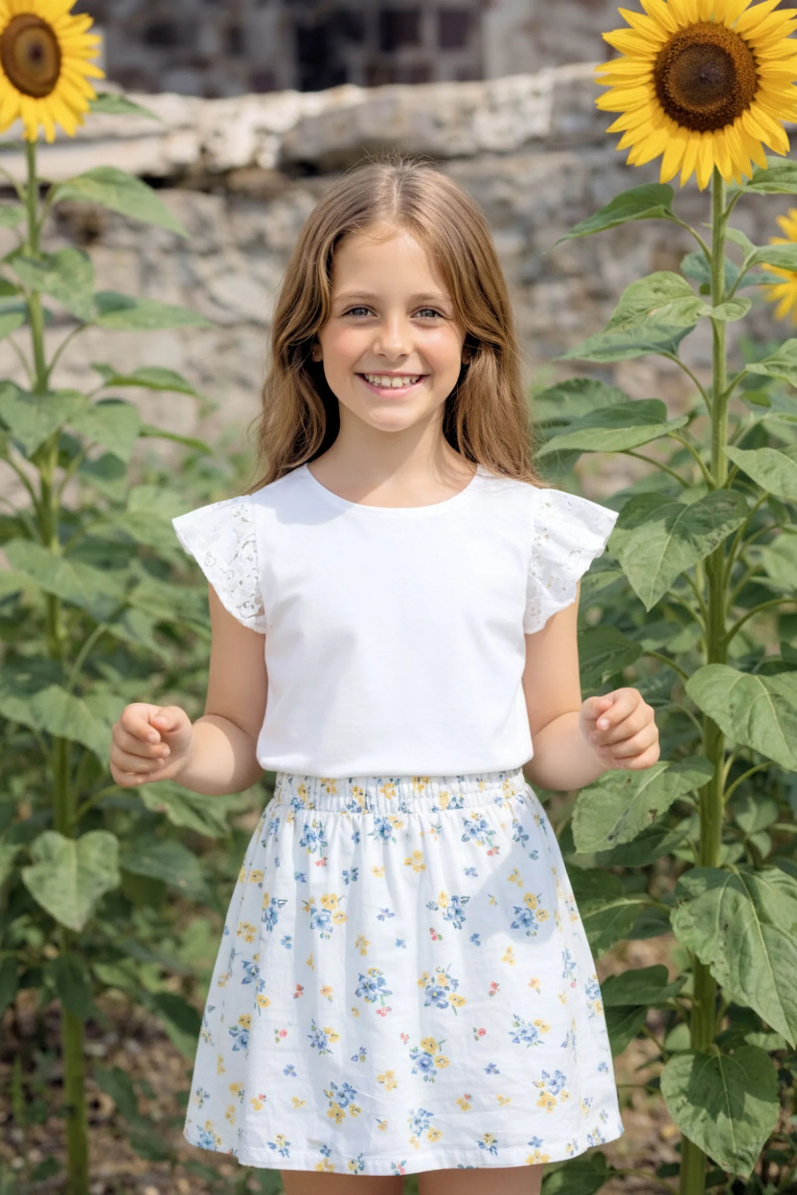 Hope & Henry Organic Cotton Knit Top with Eyelet Flutter Sleeves, White, Toddler & Kids