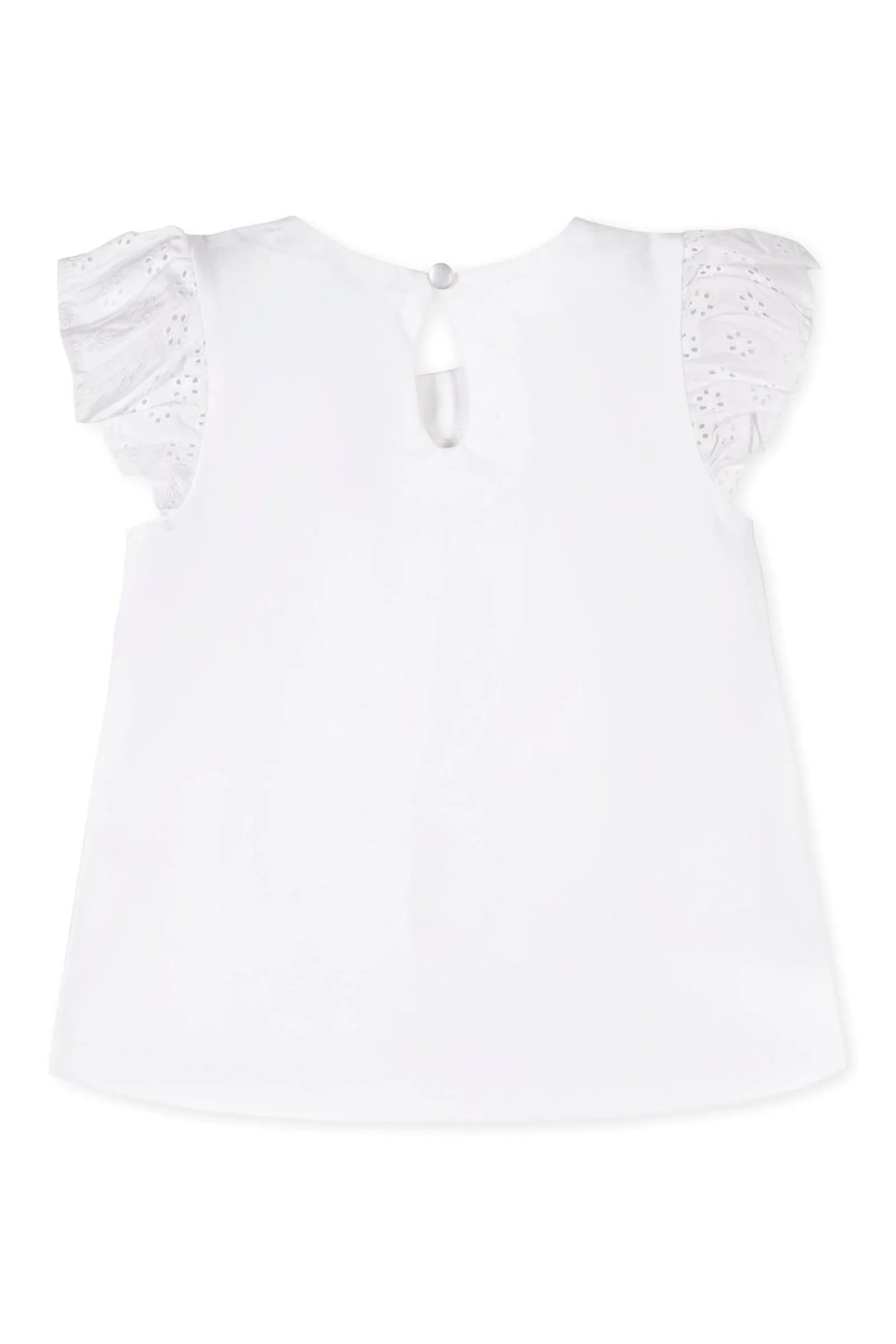 Hope & Henry Organic Cotton Knit Top with Eyelet Flutter Sleeves, White, Toddler & Kids - Image 4