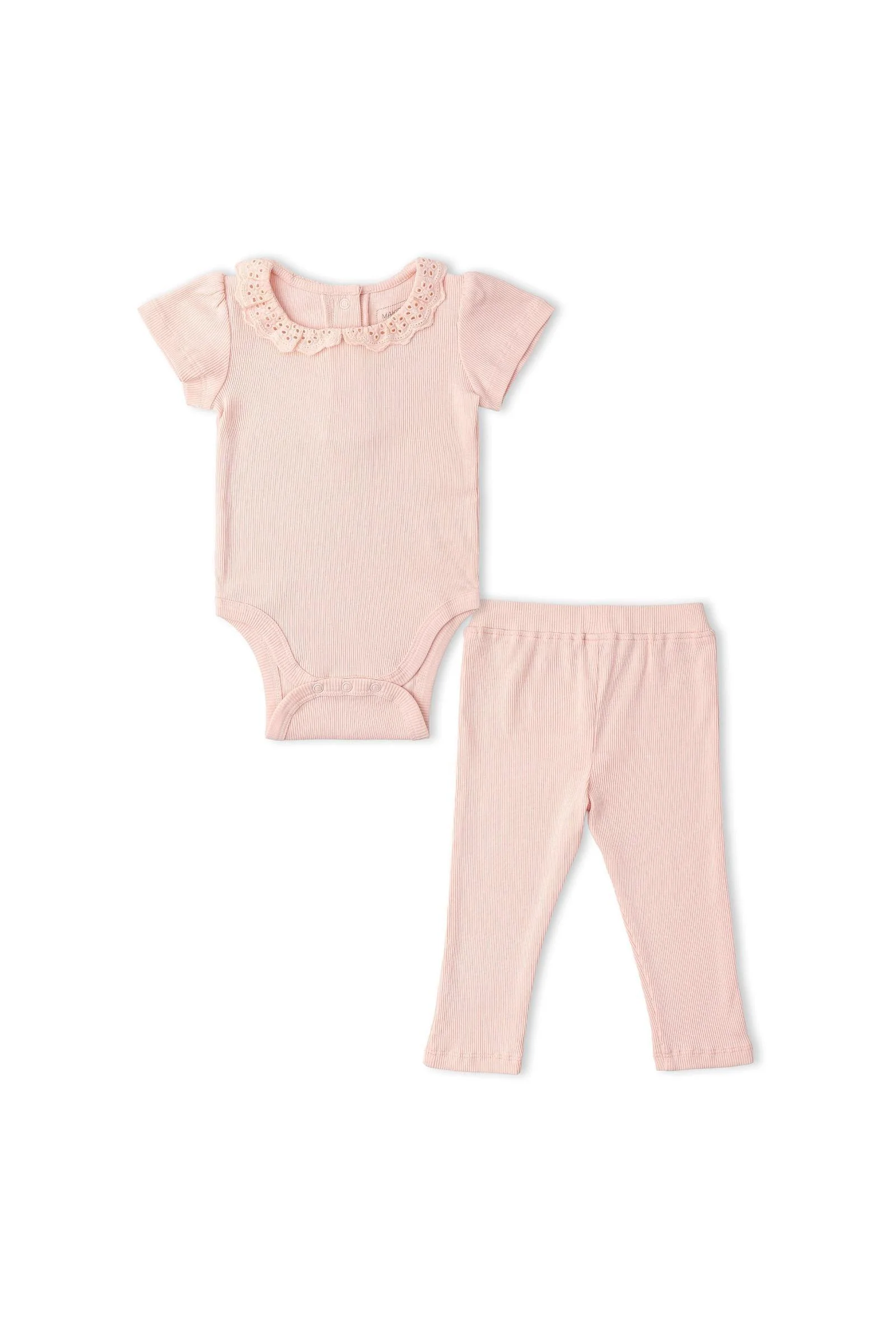 Organic Lace Collar Onesie & Tights Set - Blush - Image 2
