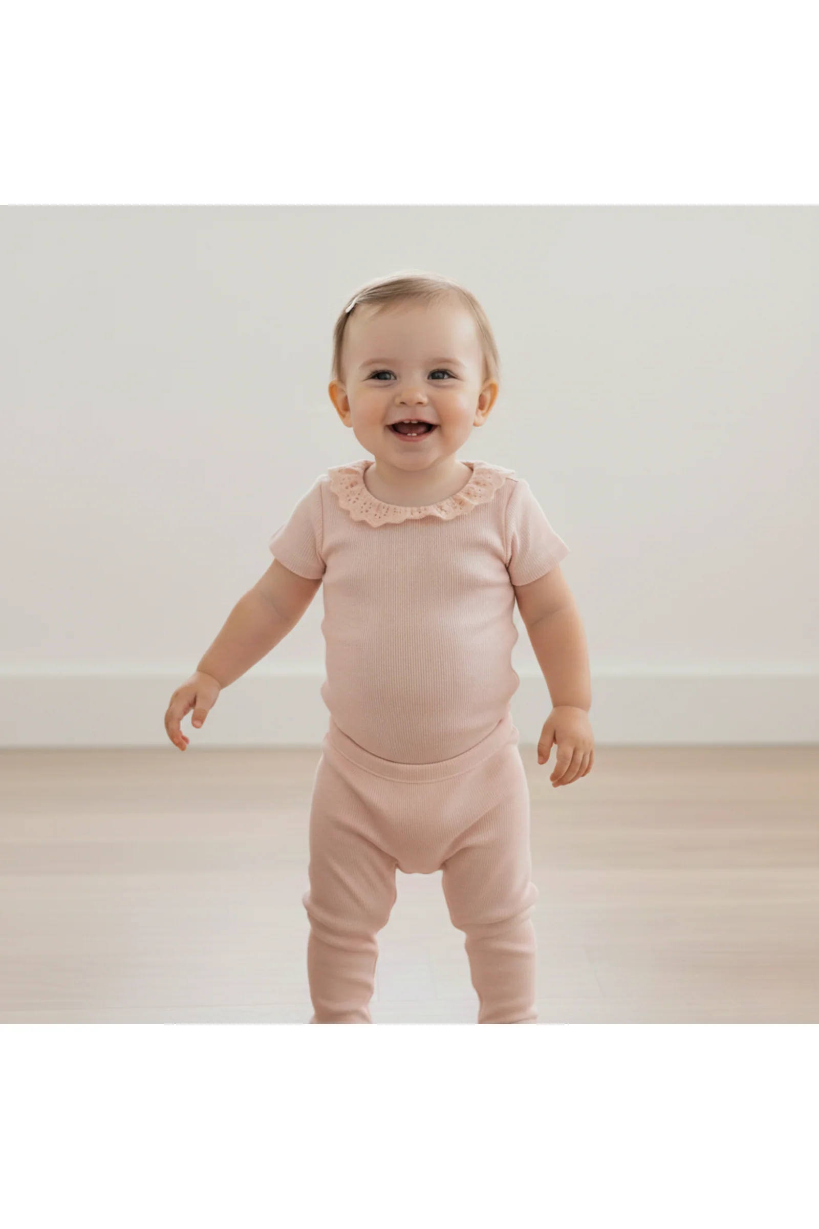 Organic Lace Collar Onesie & Tights Set - Blush - Image 3